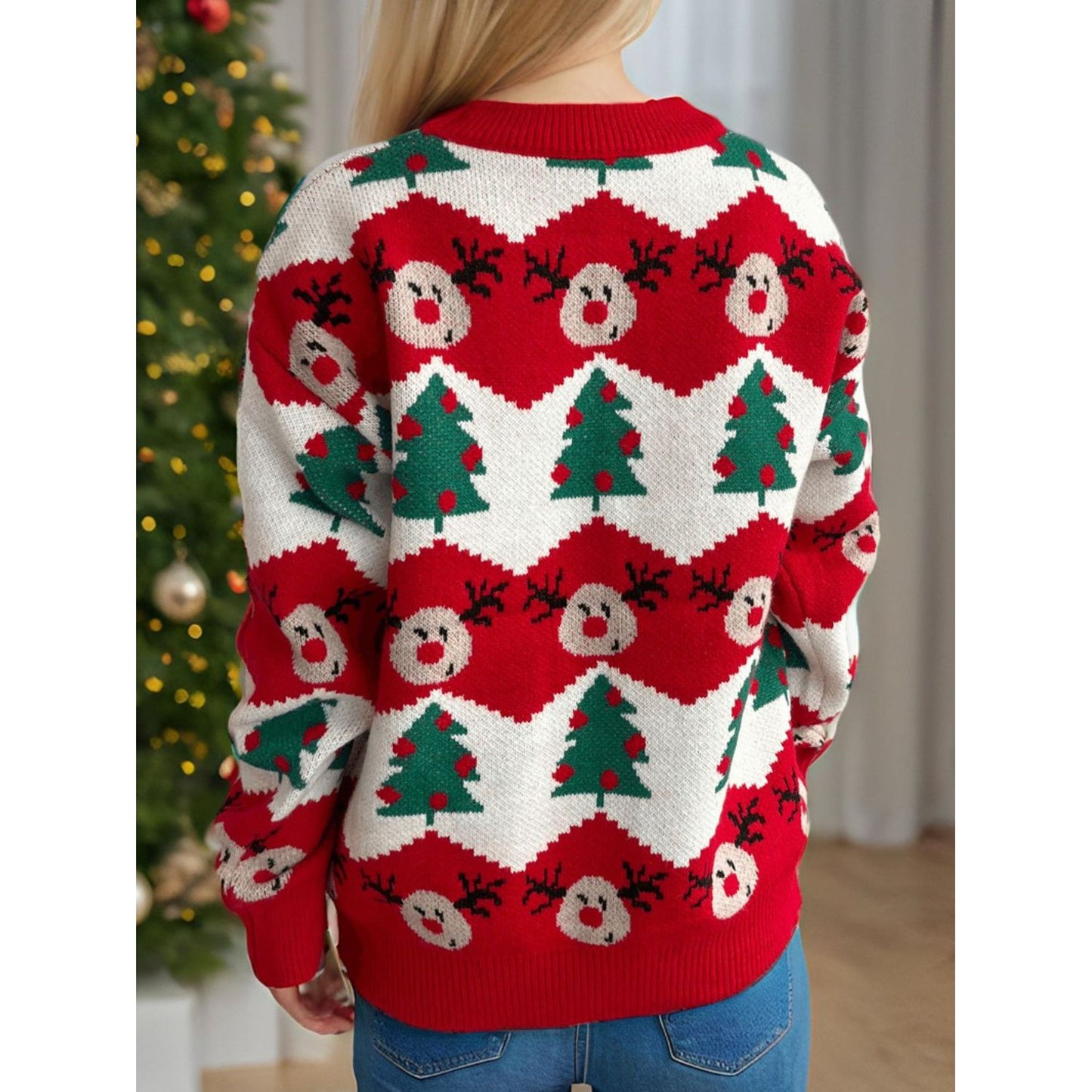 Christmas Element Round Neck Long Sleeve Sweater