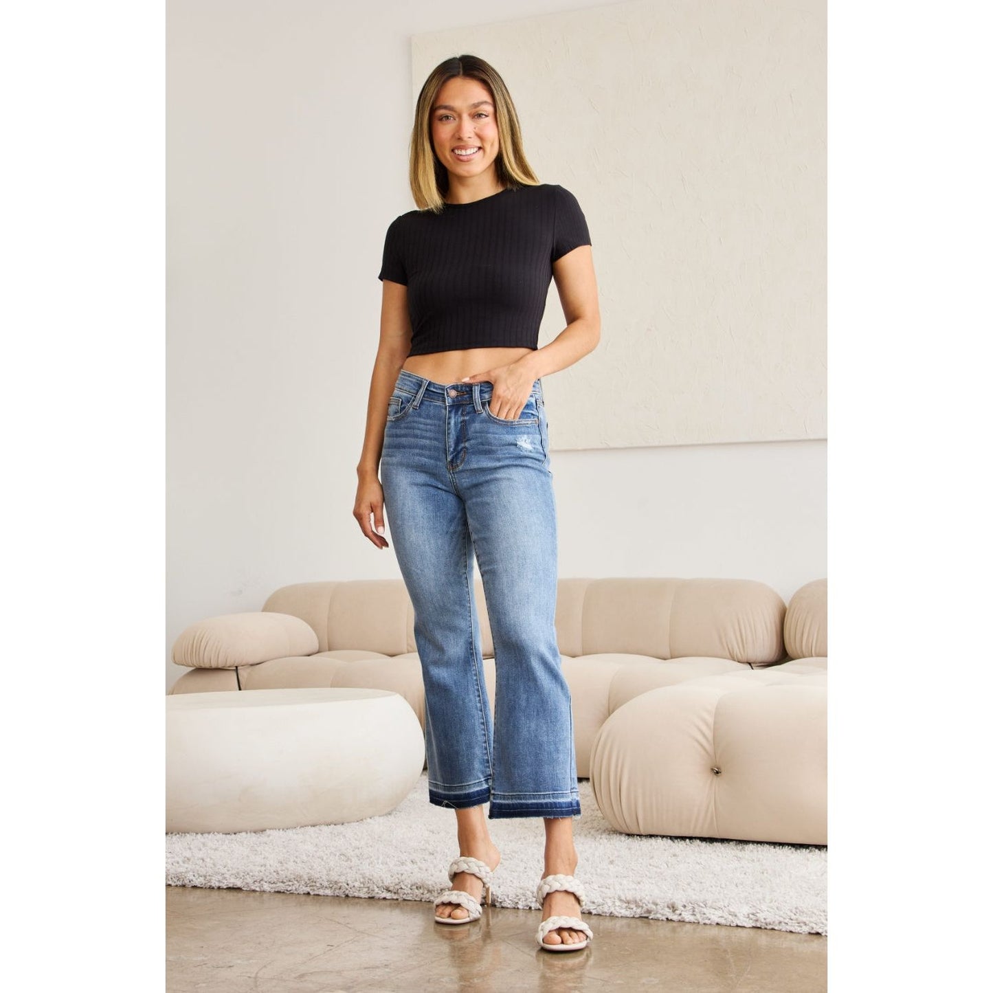 Judy Blue Full Size Release Hem Cropped Bootcut Jeans