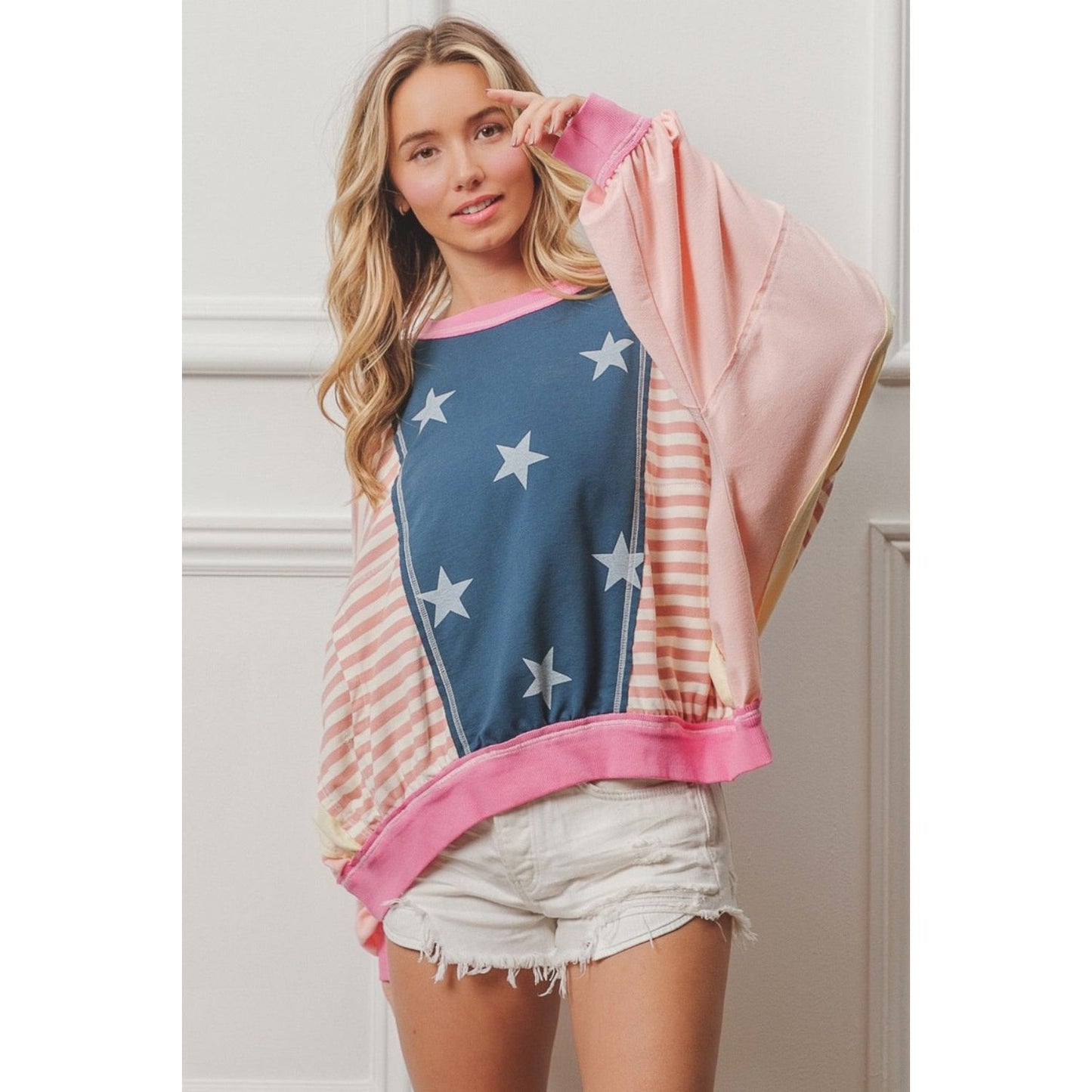 BiBi Stars and Stripes Round Neck Long Sleeve Top