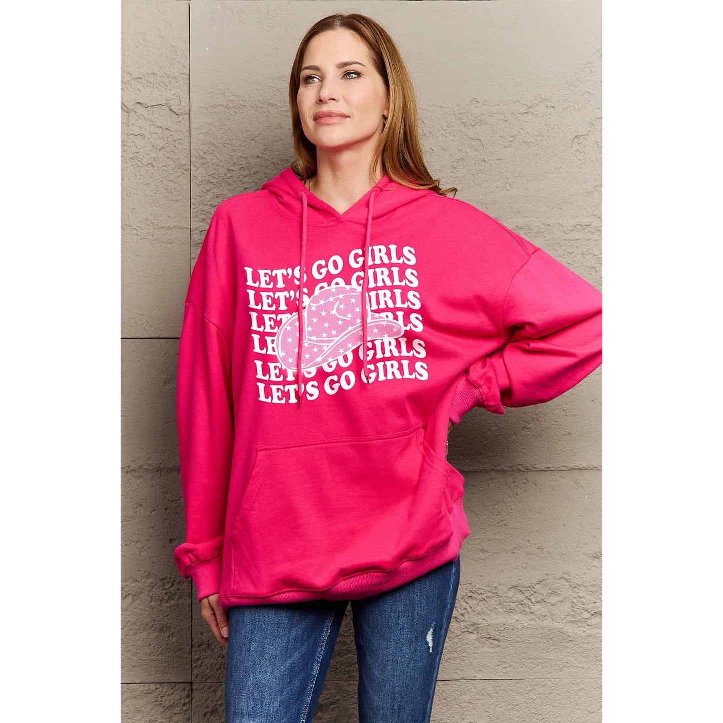 Simply Love Simply Love Full Size LET’S GO GIRLS Graphic Dropped Shoulder Hoodie