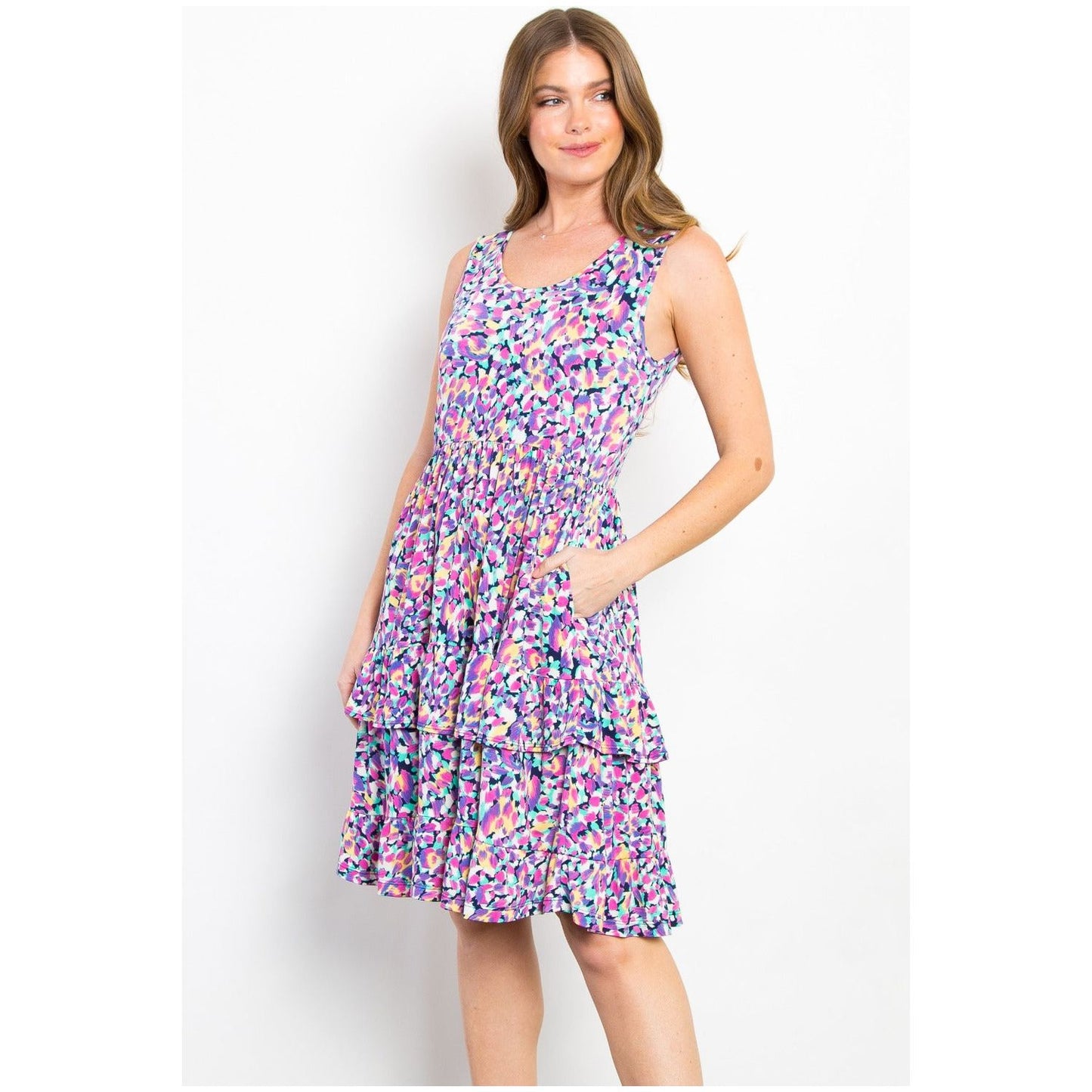 Be Stage Full Size Print Wrinkle Free Ruffled Dress