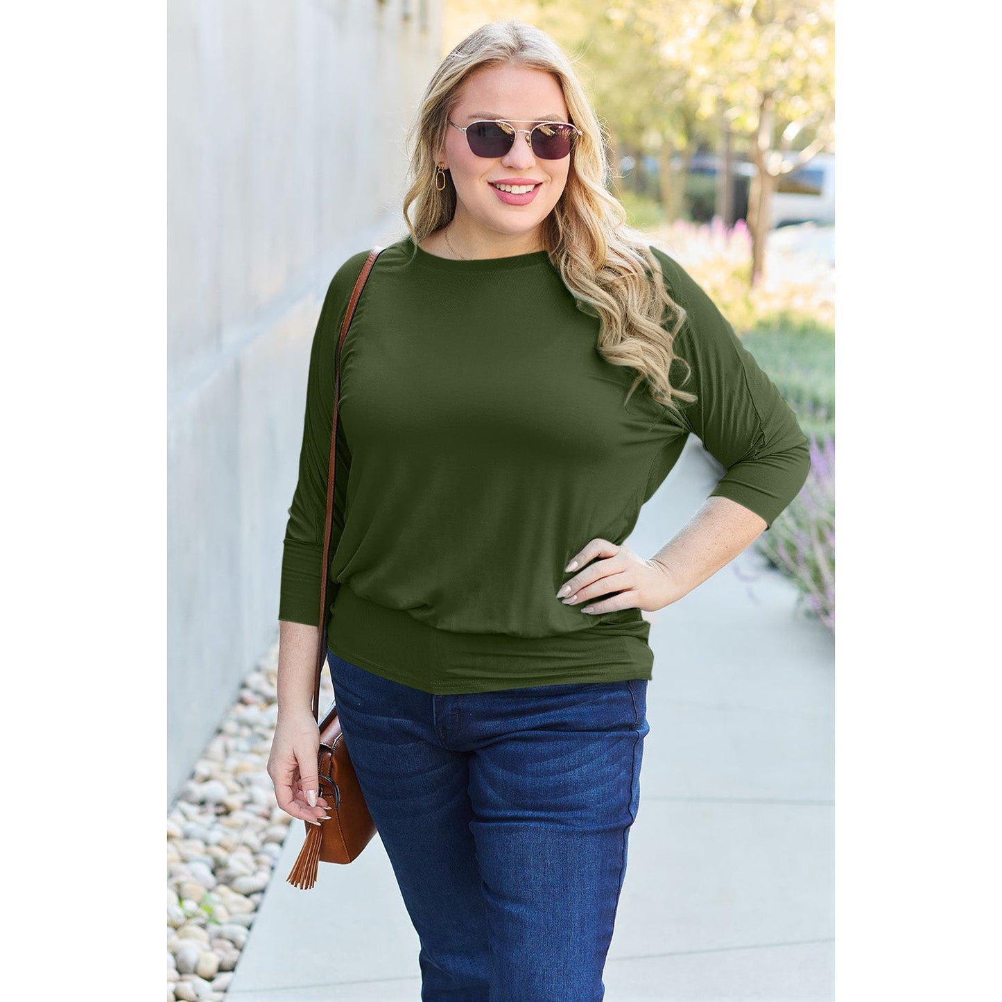 Basic Bae Full Size Round Neck Batwing Sleeve Top