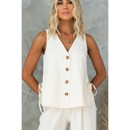 Tied V-Neck Sleeveless Top and Pants Set