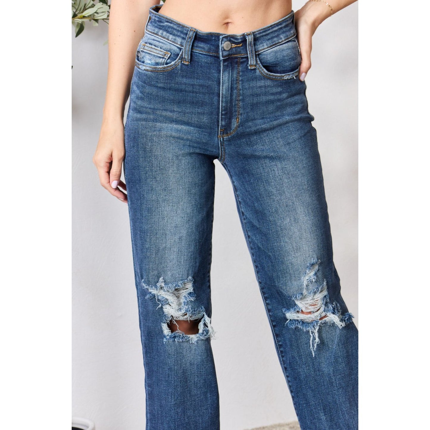 Judy Blue Full Size High Waist 90's Distressed Straight Jeans