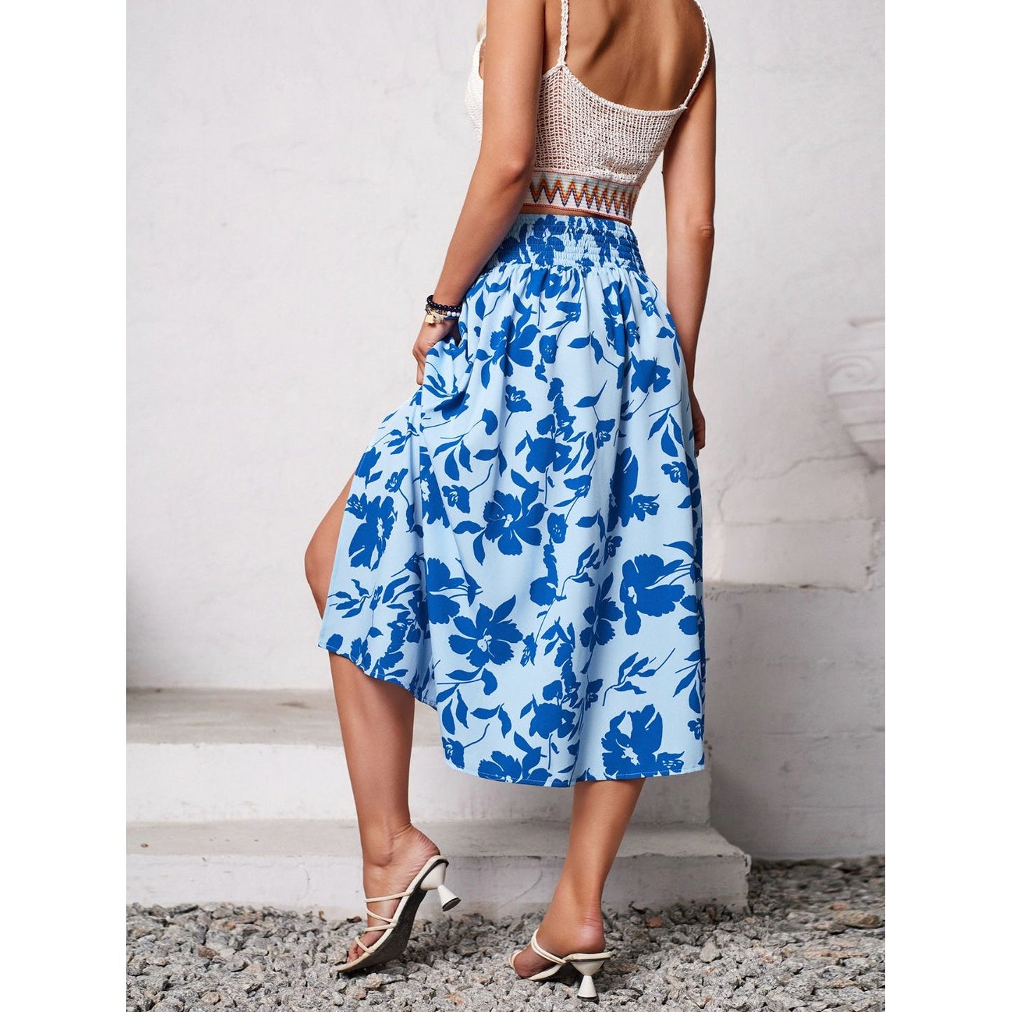 Slit Printed Midi Skirt