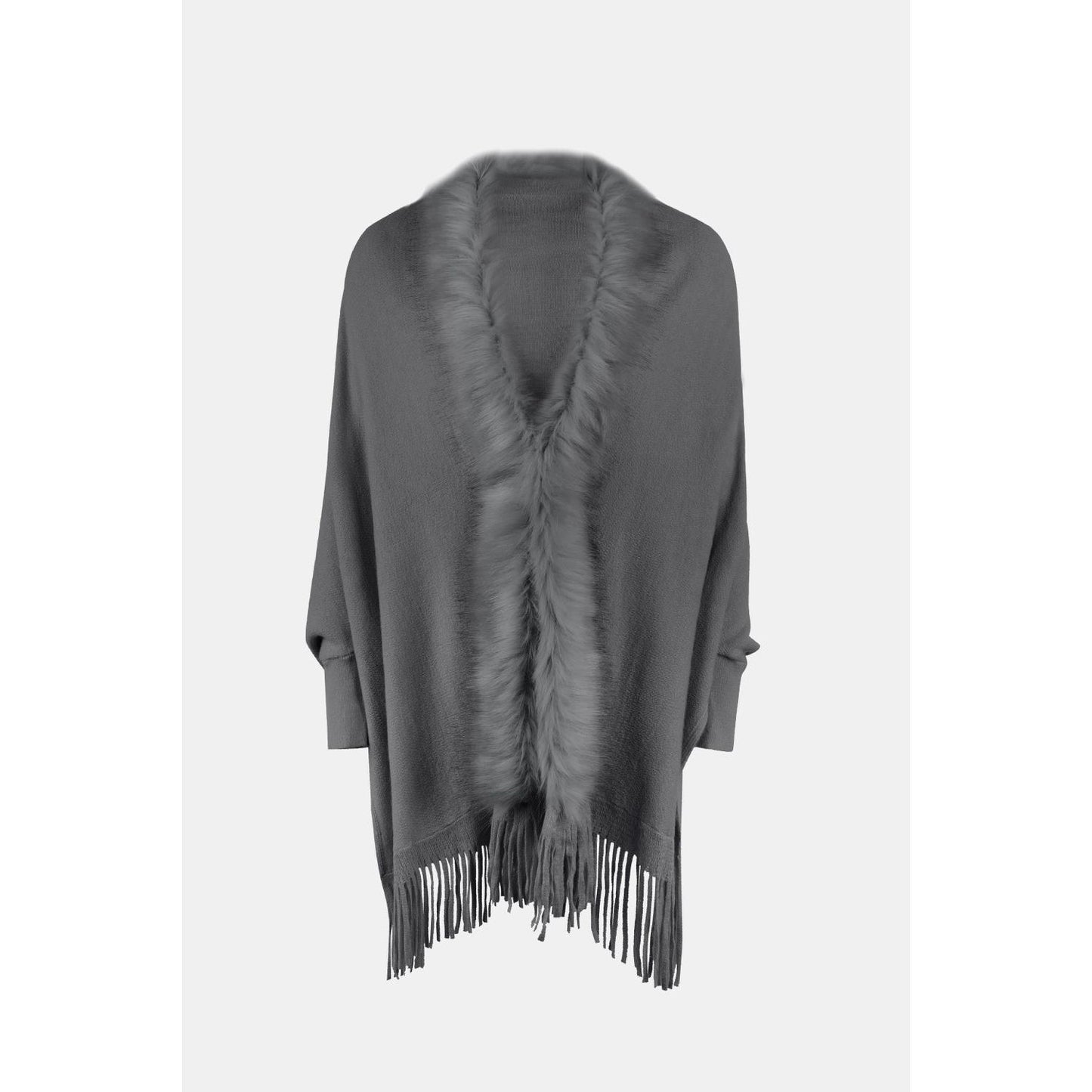 Fringe Open Front Long Sleeve Poncho