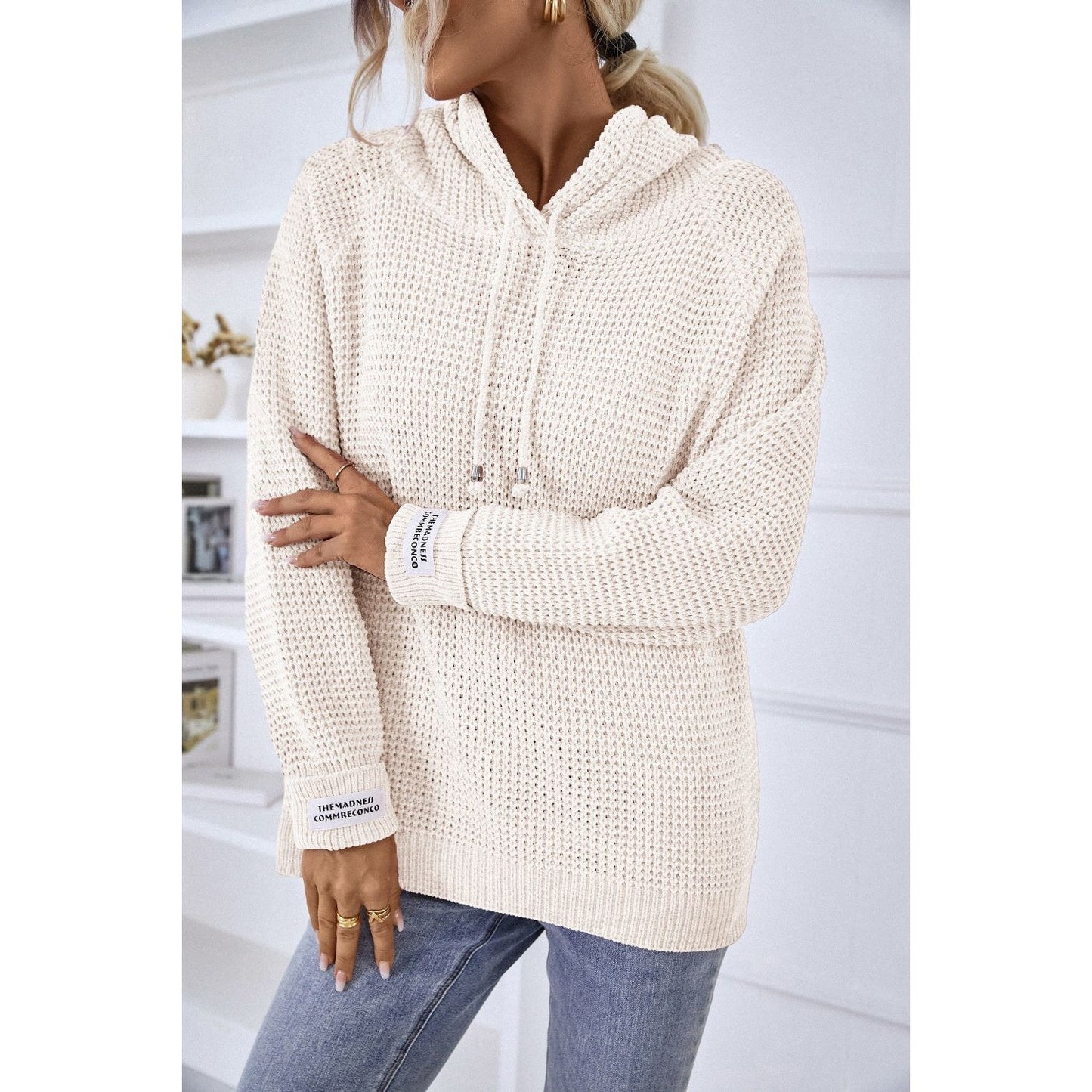 Drawstring Long Sleeve Hooded Sweater