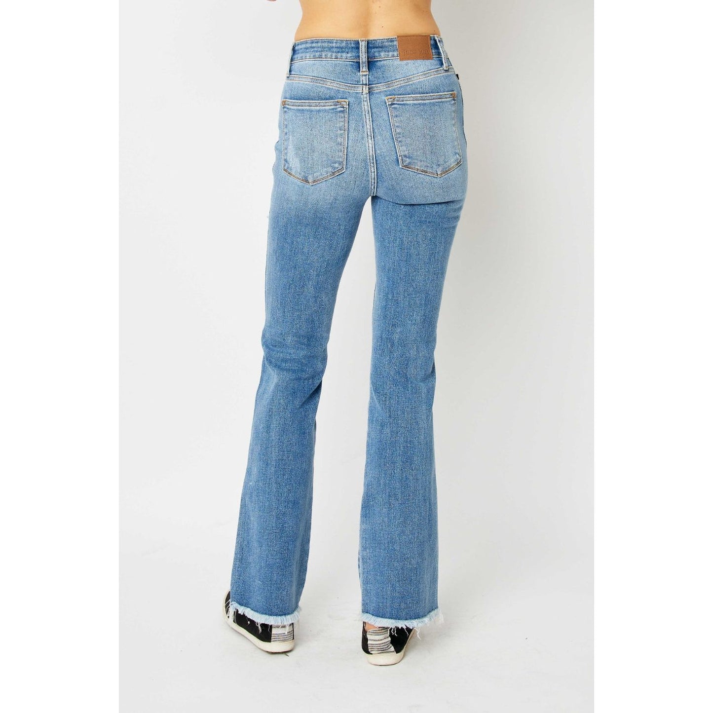 Judy Blue Full Size Distressed Raw Hem Bootcut Jeans