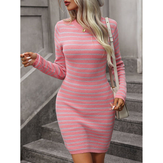 Striped Round Neck Sweater Dress