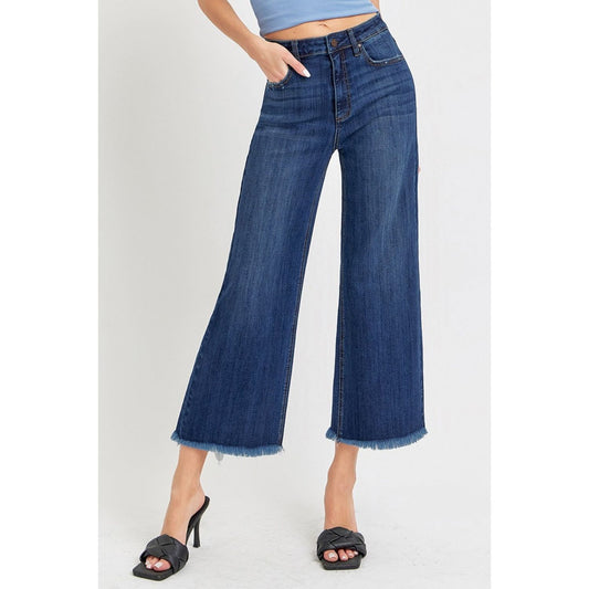 RISEN Full Size Raw Hem Cropped Wide Leg Jeans