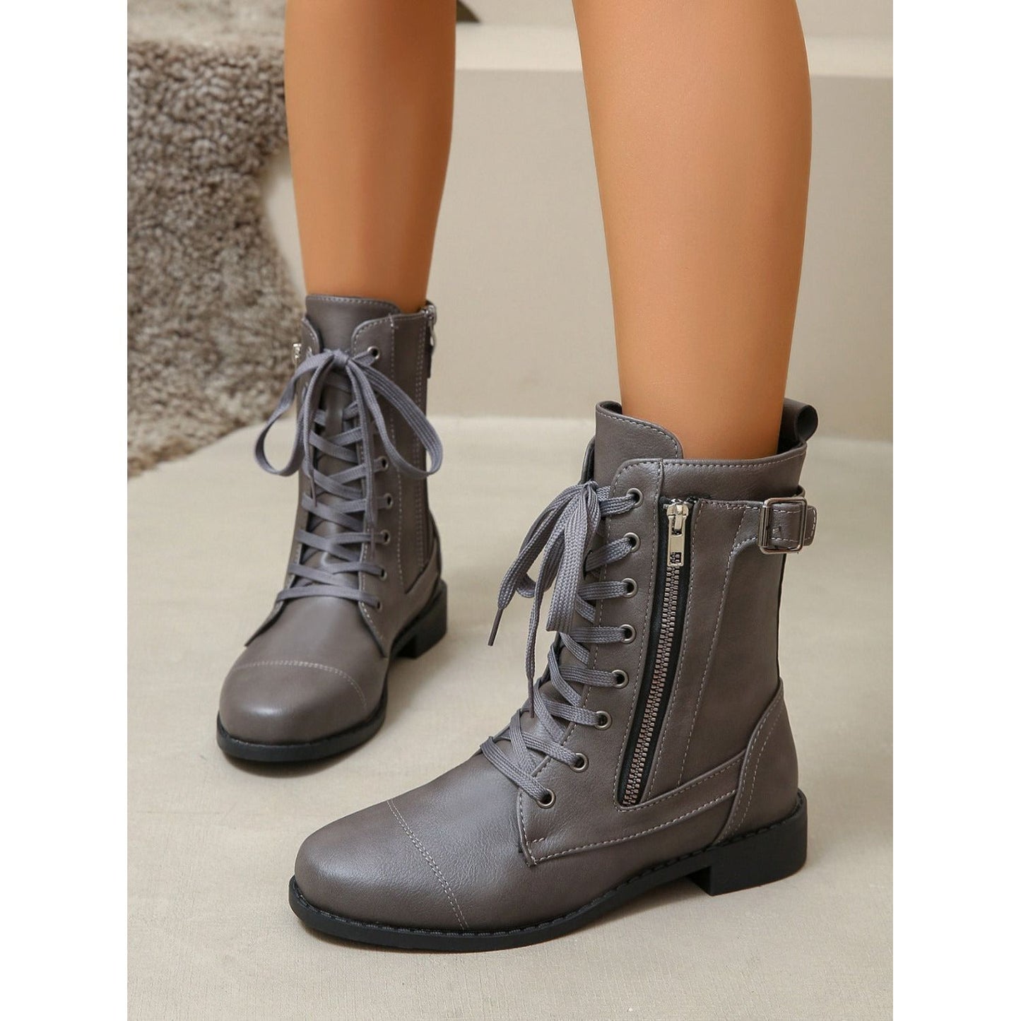 PU Leather Lace-Up Boots