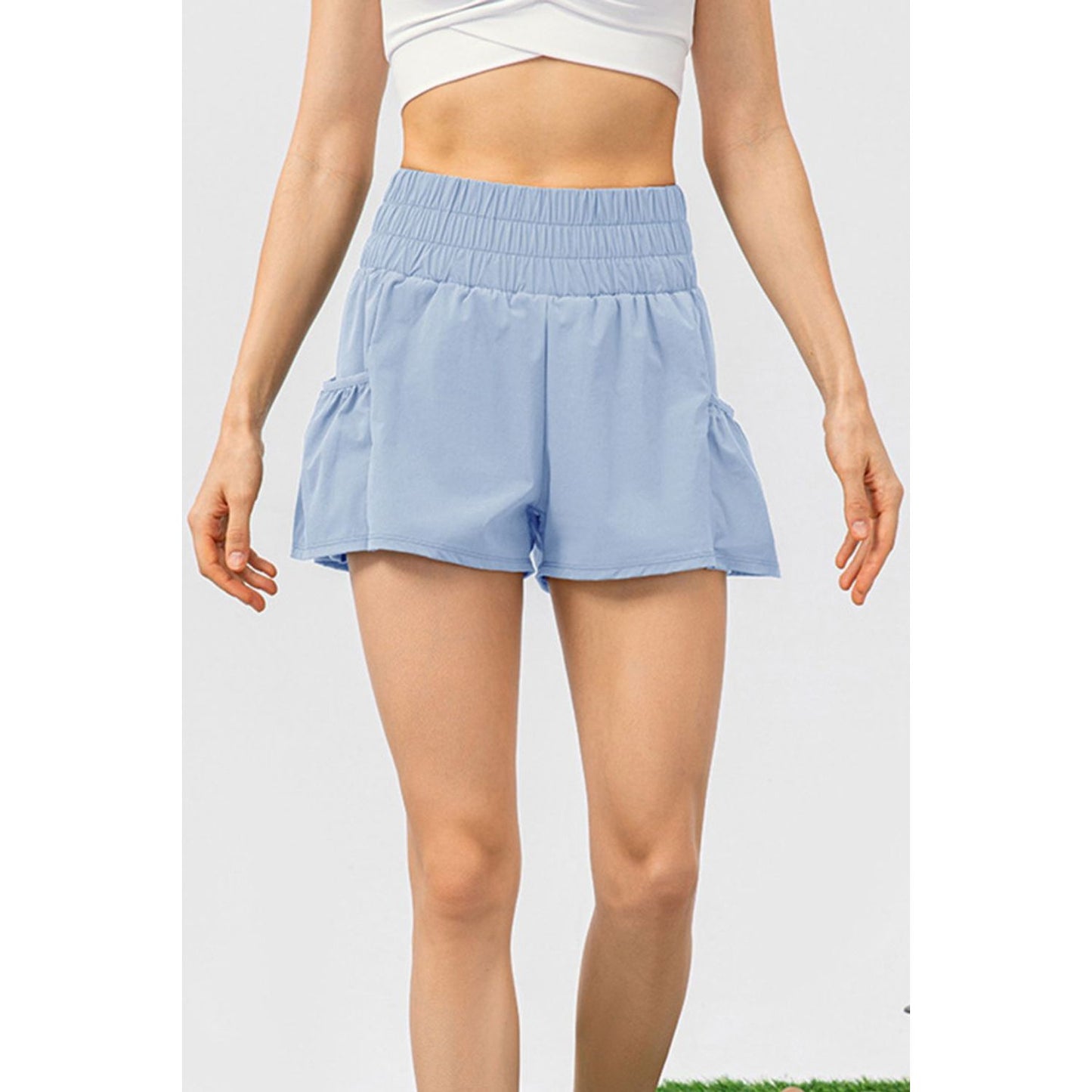 Elastic Waist Pocketed Active Shorts