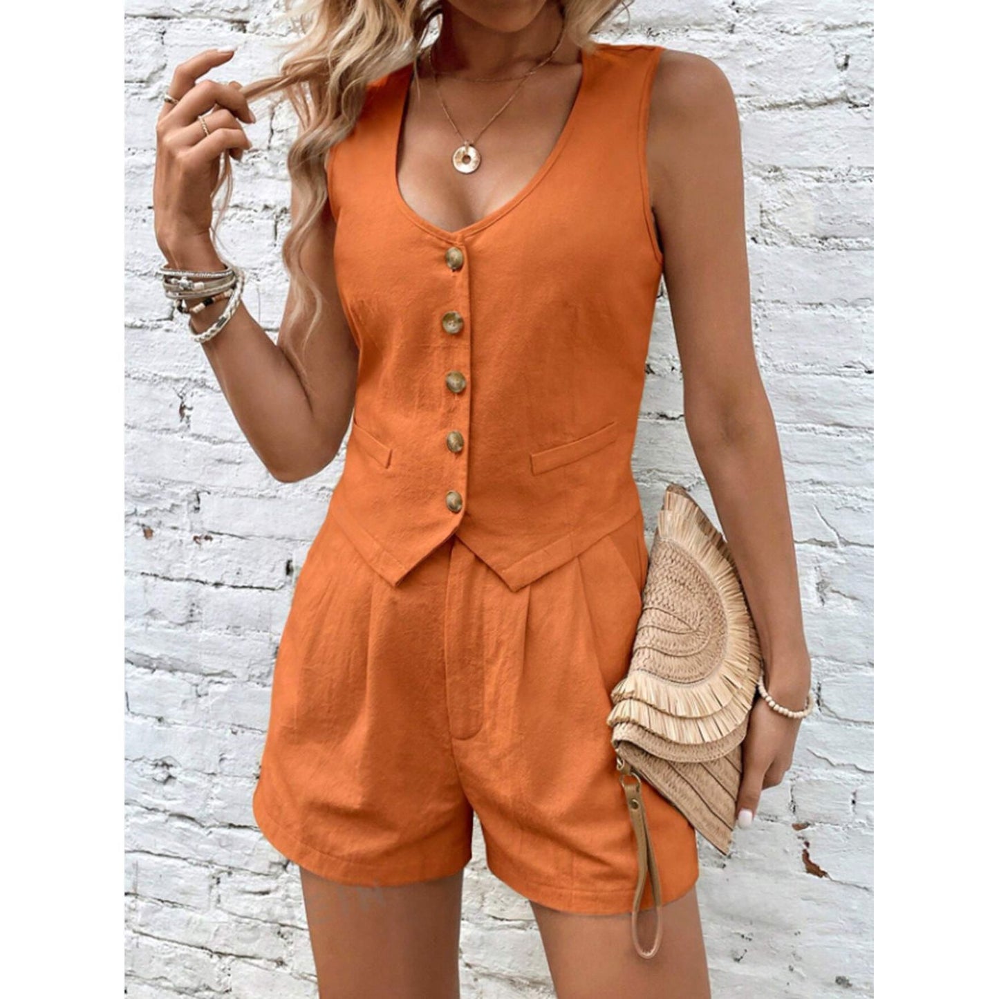 Scoop Neck Sleeveless Top and Shorts Set