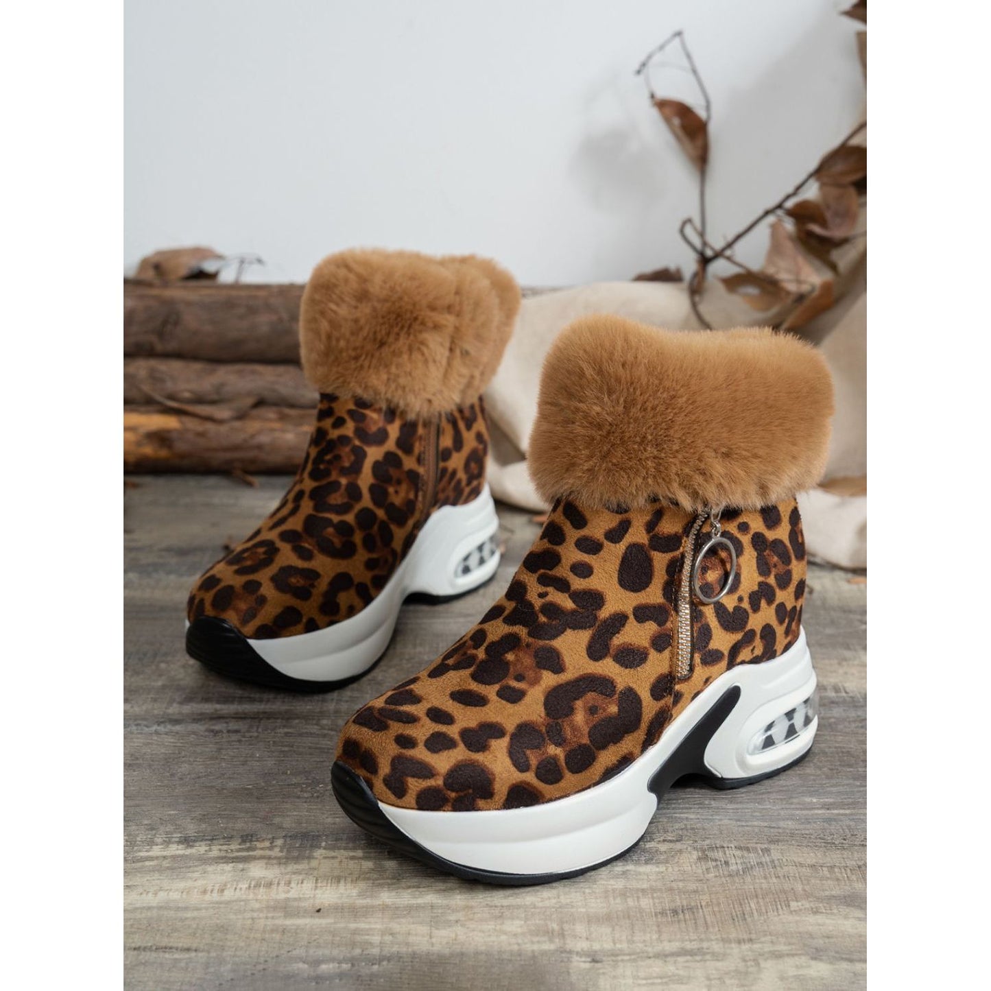 Side Zipper Leopard Platform Boots