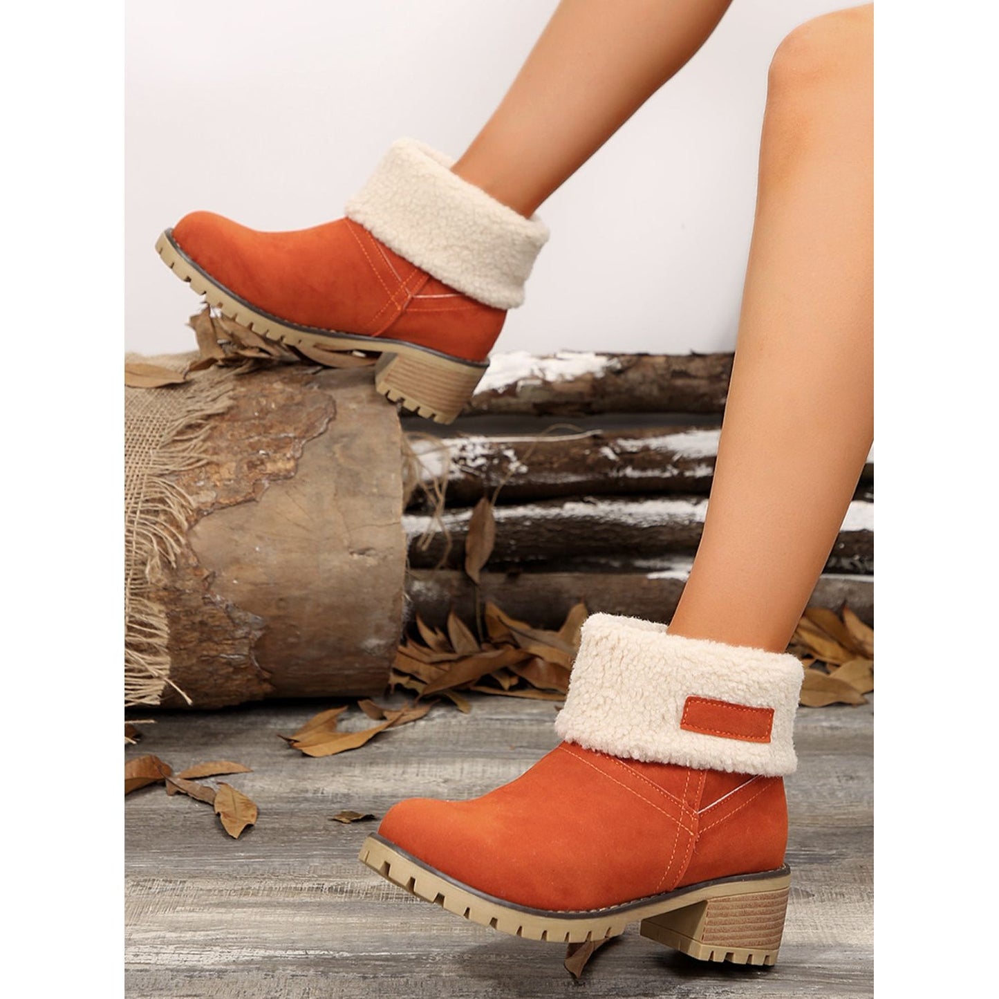 Thermal Fuzzy Block Heel Boots