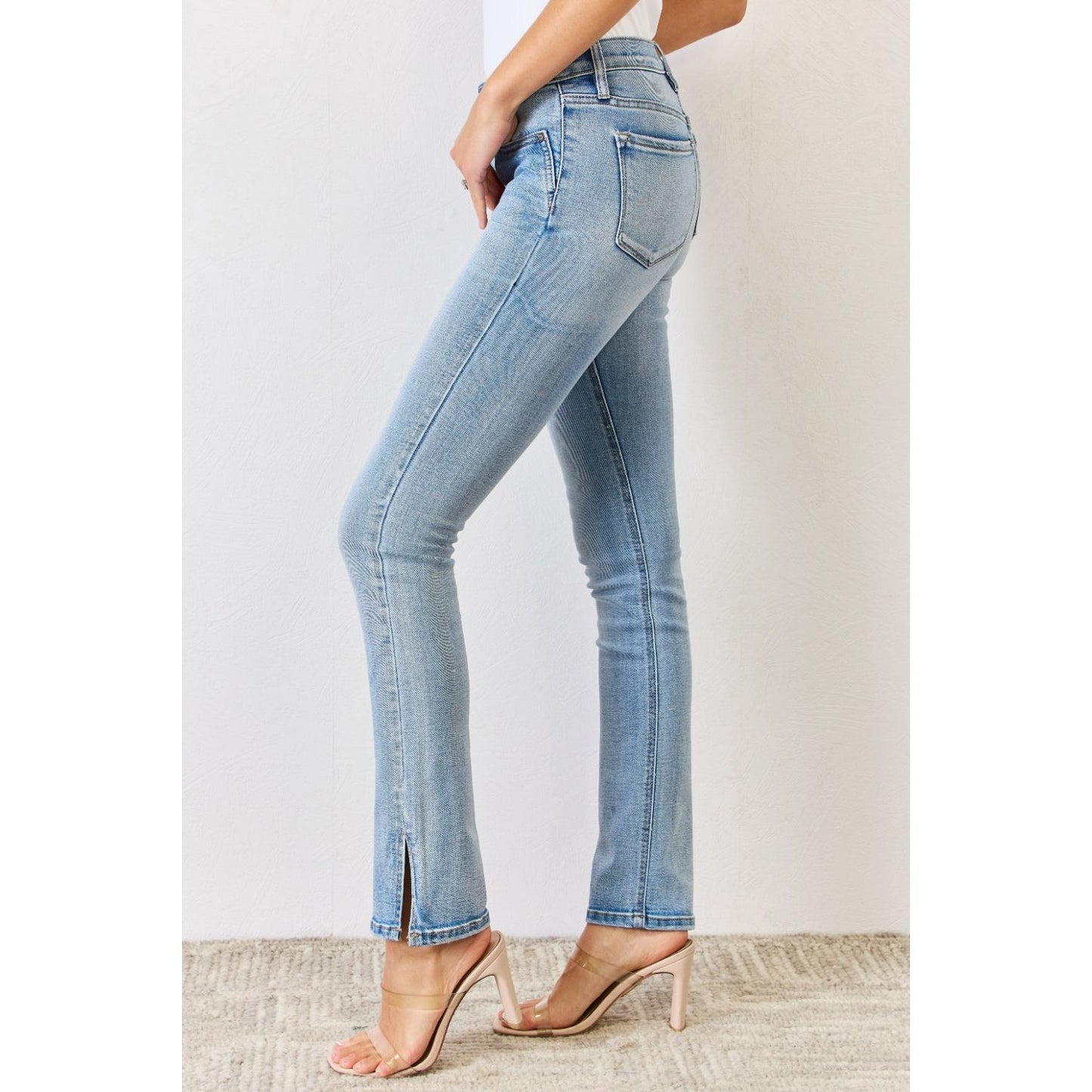 Kancan Full Size Mid Rise Y2K Slit Bootcut Jeans