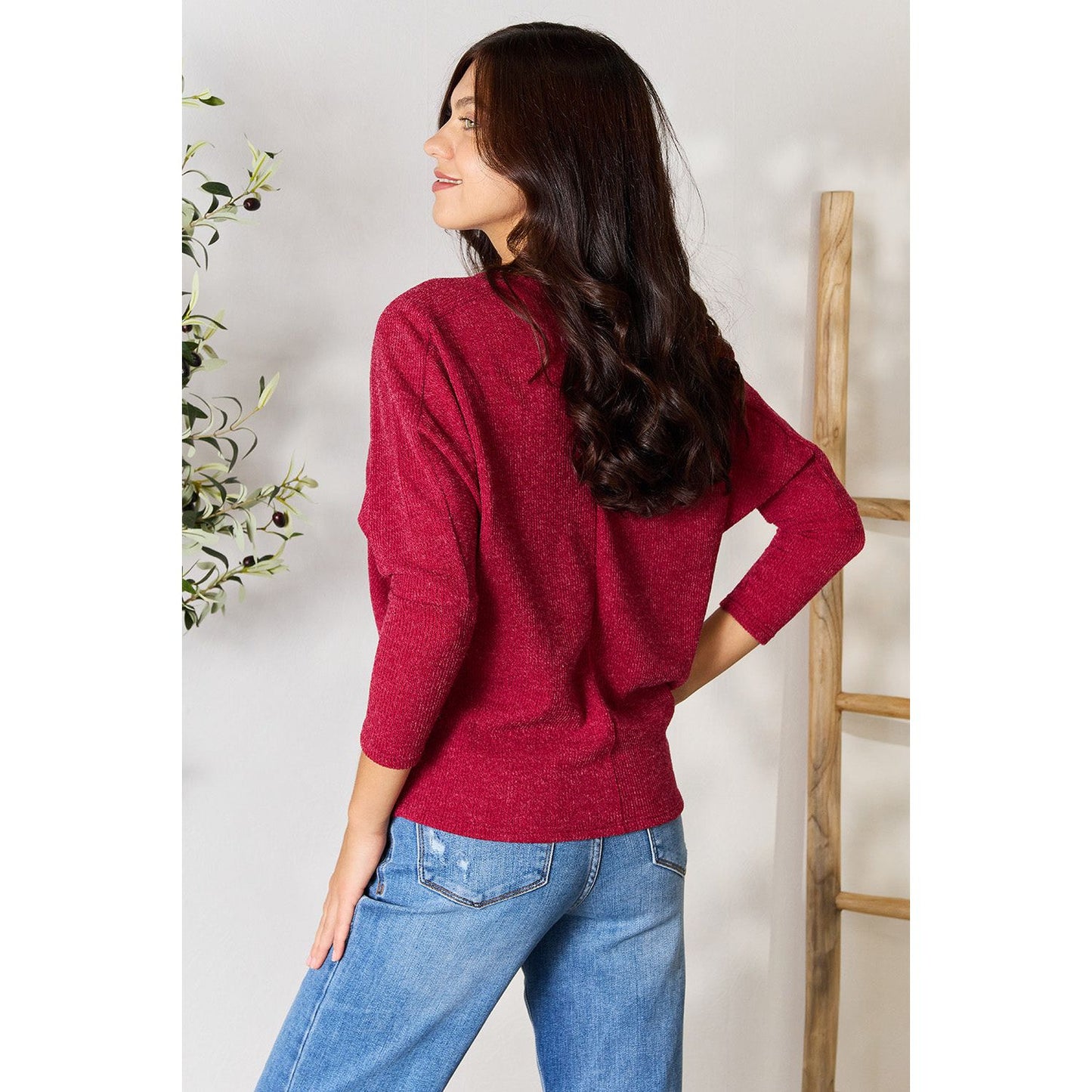 BOMBOM Drop Shoulder Long Sleeve Blouse