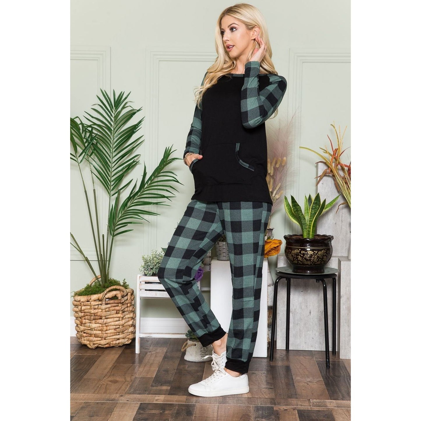 Celeste Plaid Long Sleeve T-Shirt with Pockets