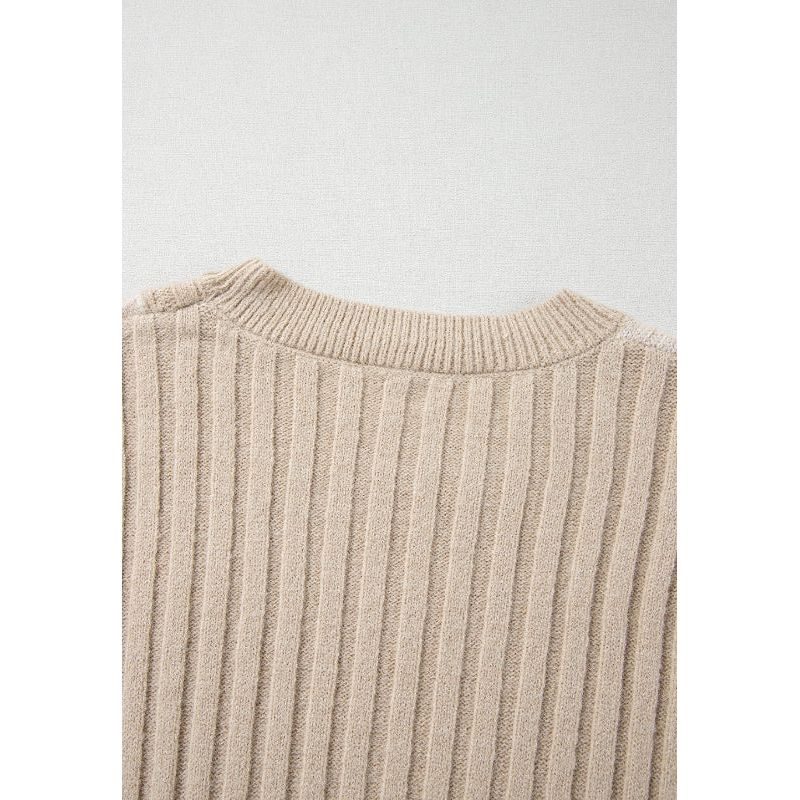 Cable-Knit Color Block Round Neck Sweater