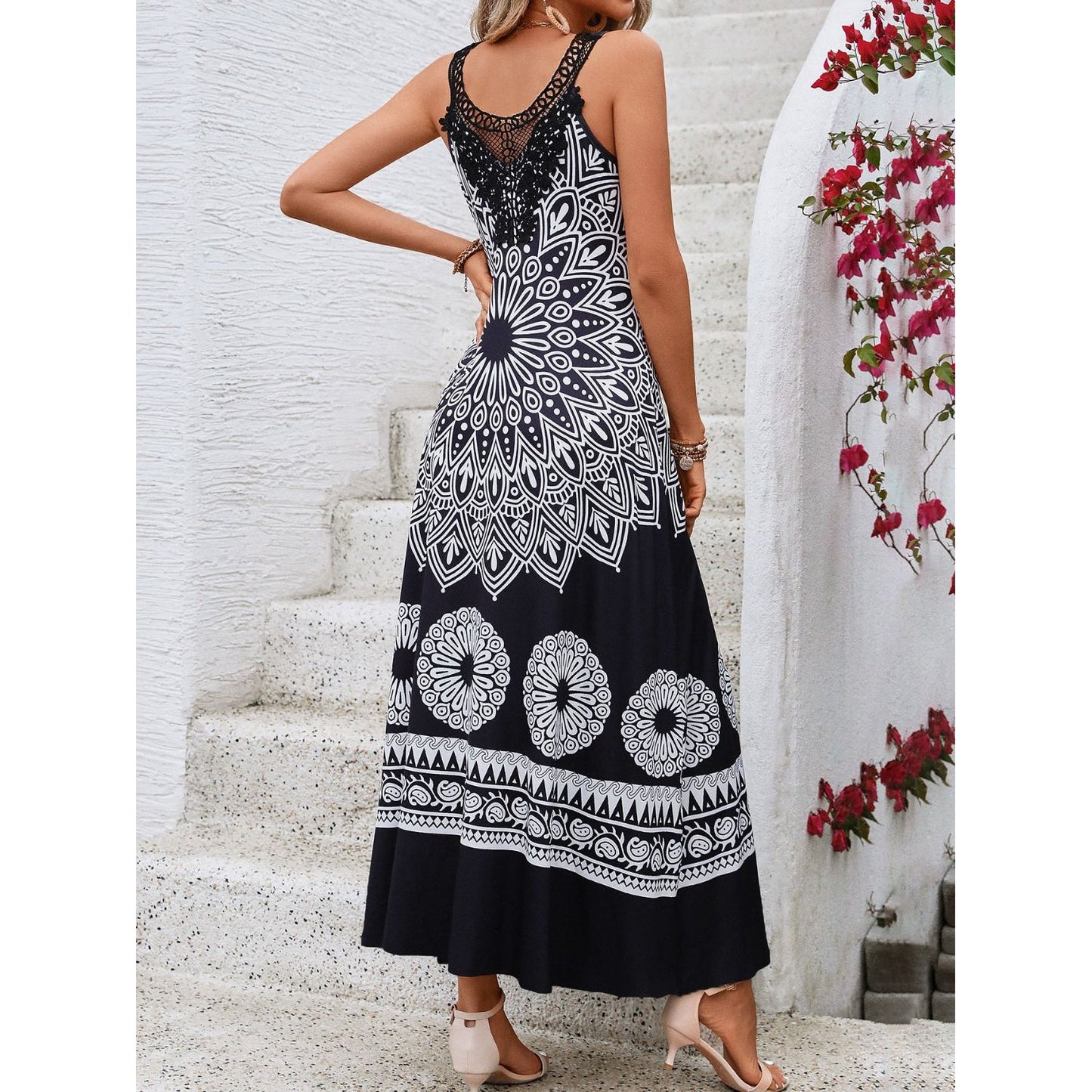 Honey Printed Round Neck Sleeveless Dress