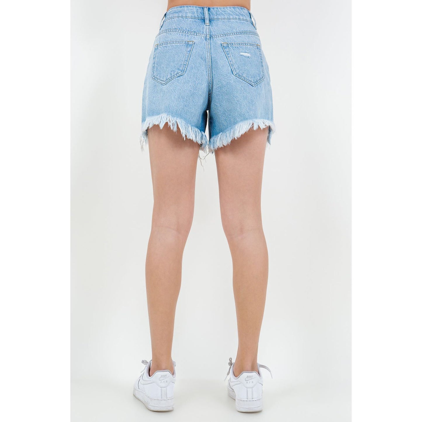 American Bazi High Waist Fringed Hem Denim Shorts