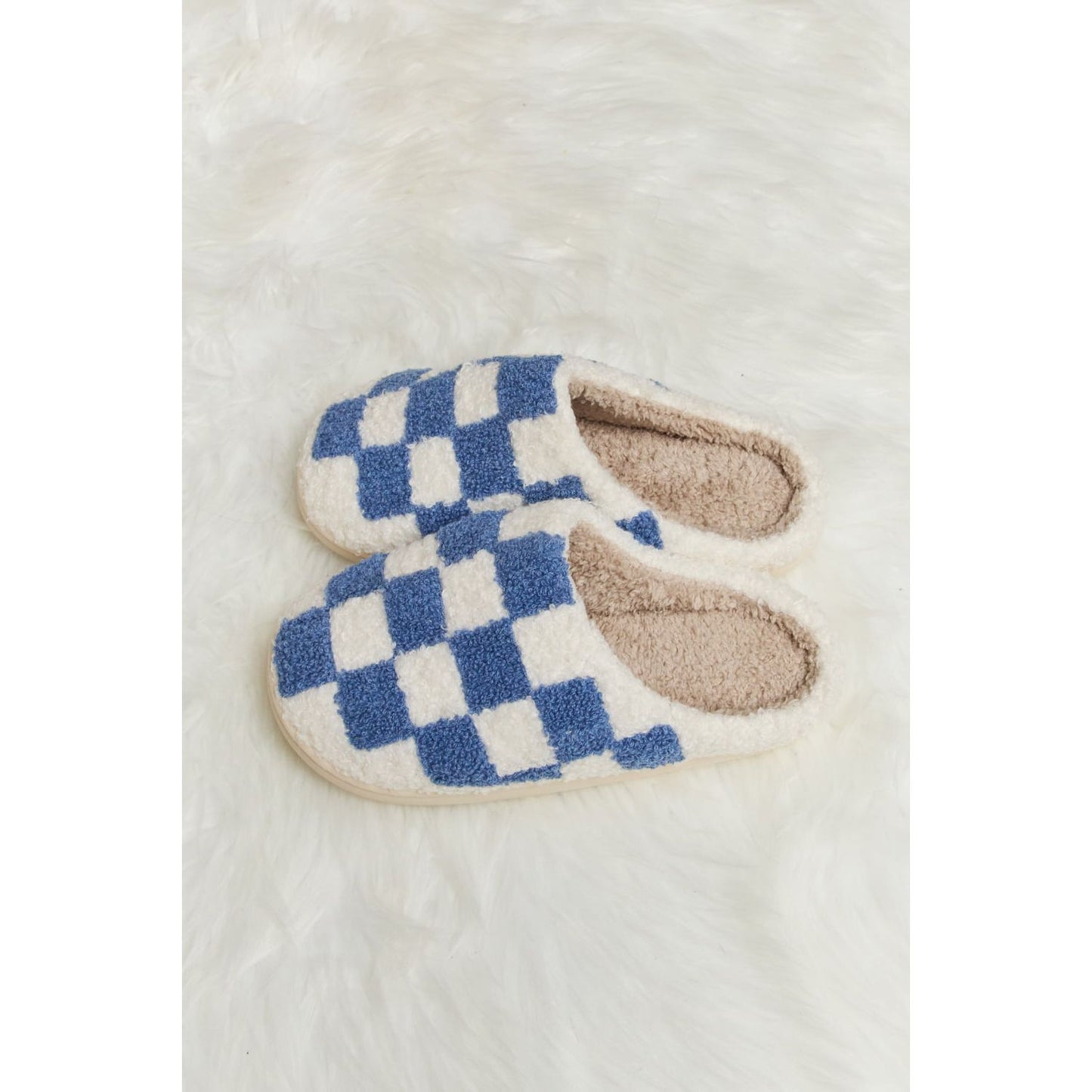 Melody Checkered Print Plush Slide Slippers