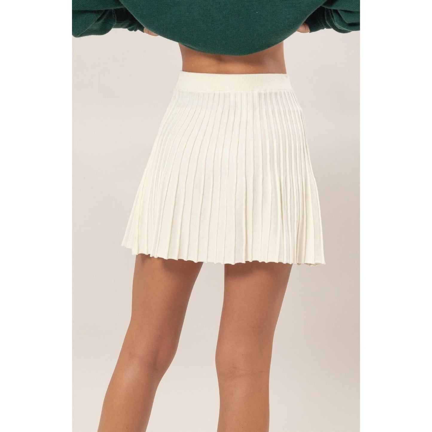 HYFVE High Waist Knit Pleated Flare Mini Skirt