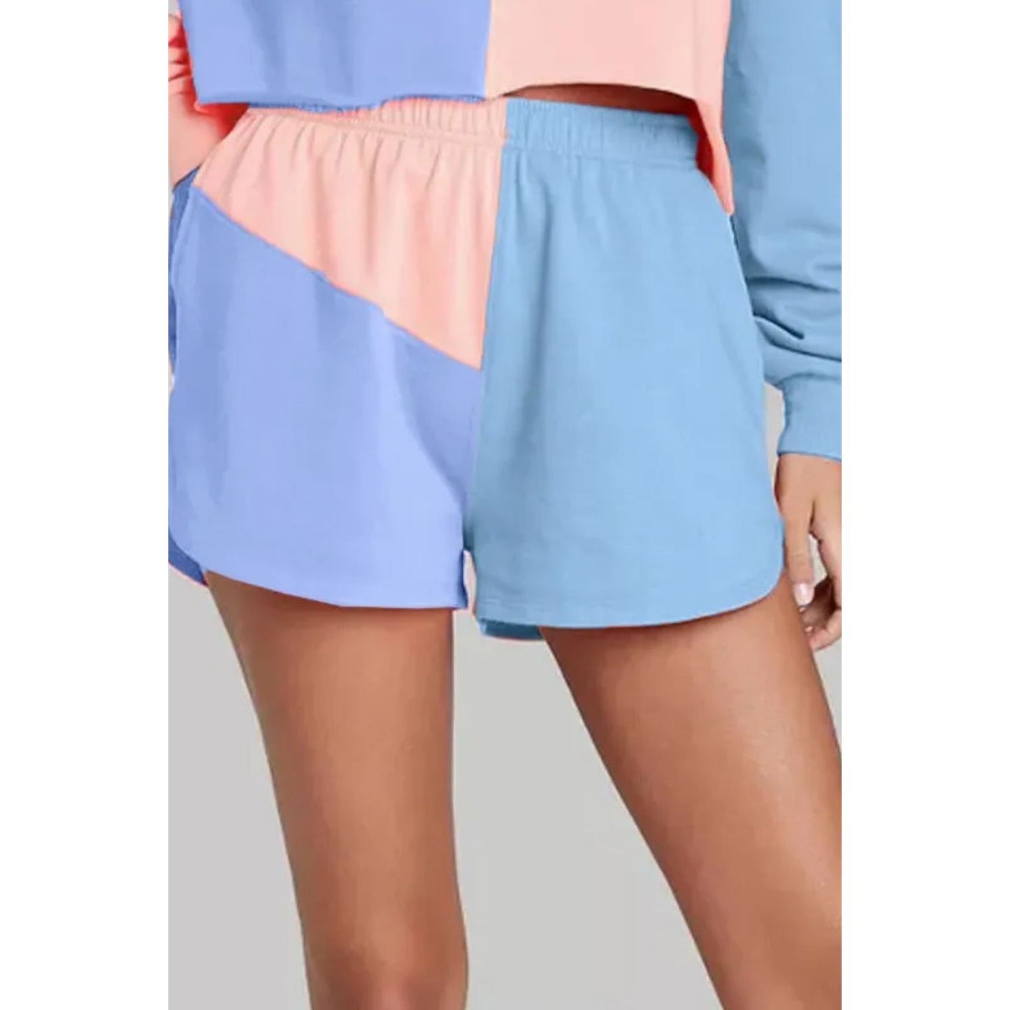 Color Block Round Neck Top and Shorts Set