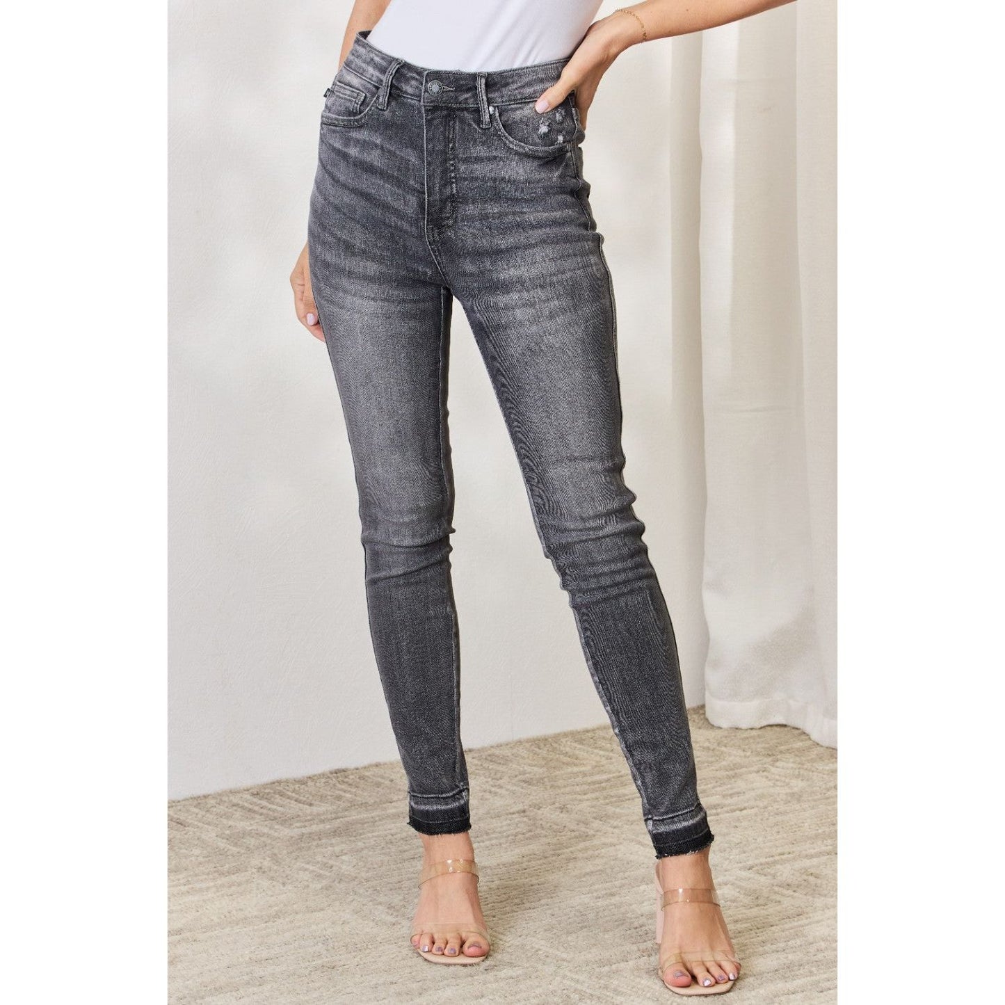 Judy Blue Full Size High Waist Tummy Control Release Hem Skinny Jeans