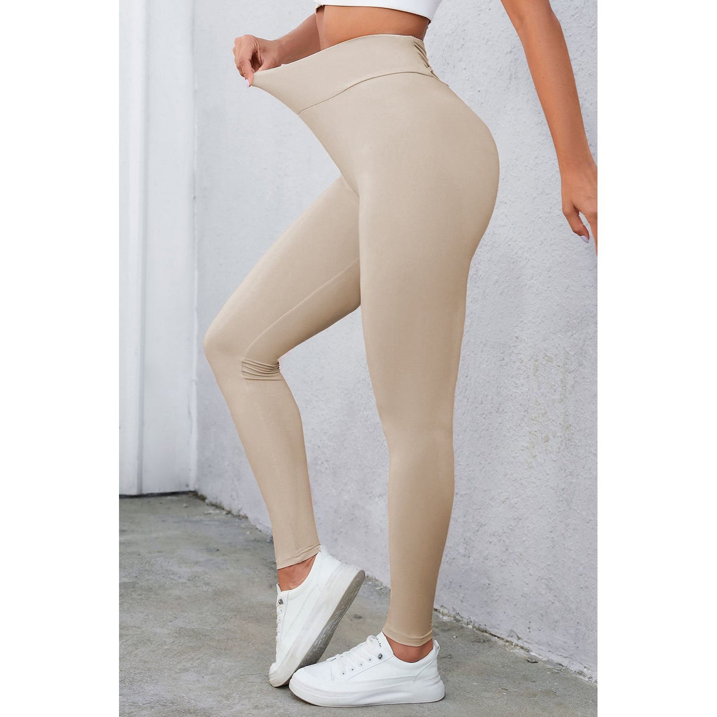 Crisscross Detail Wide Waistband Leggings