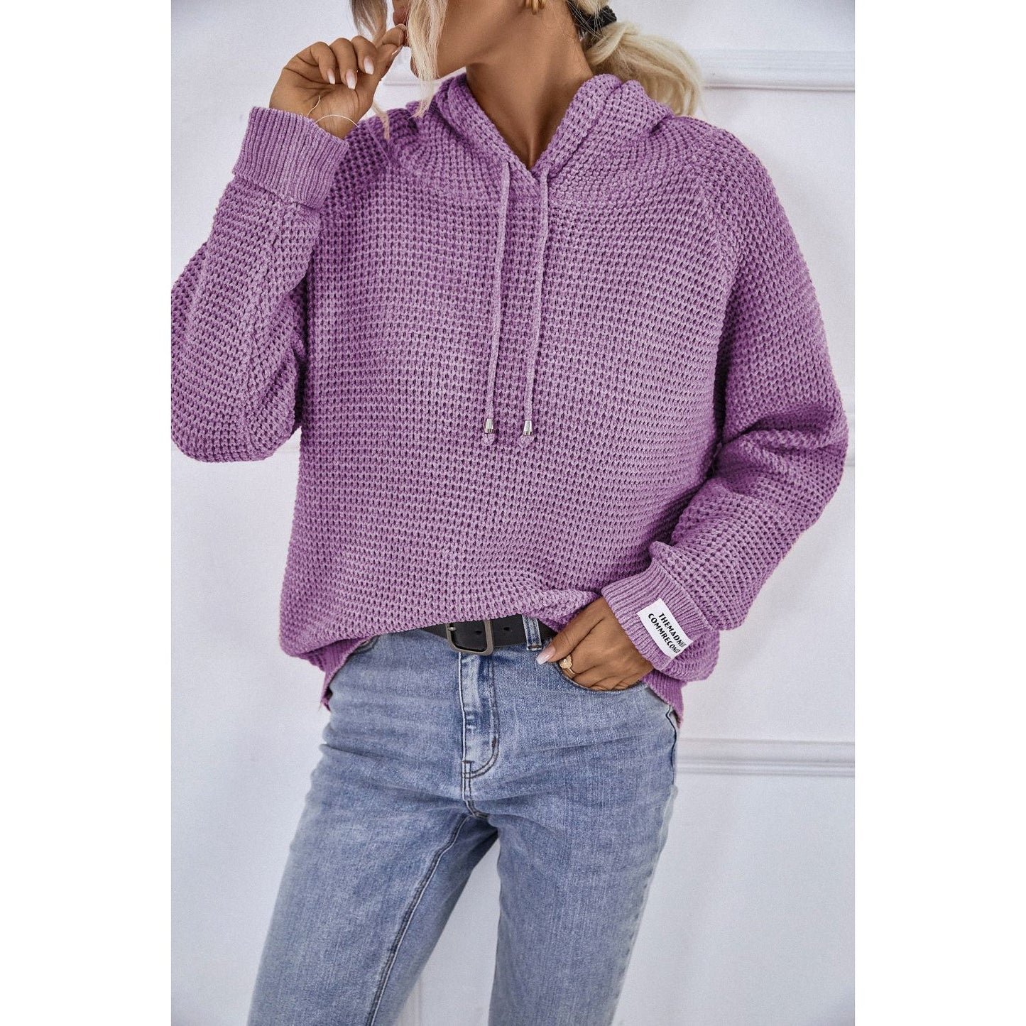 Drawstring Long Sleeve Hooded Sweater