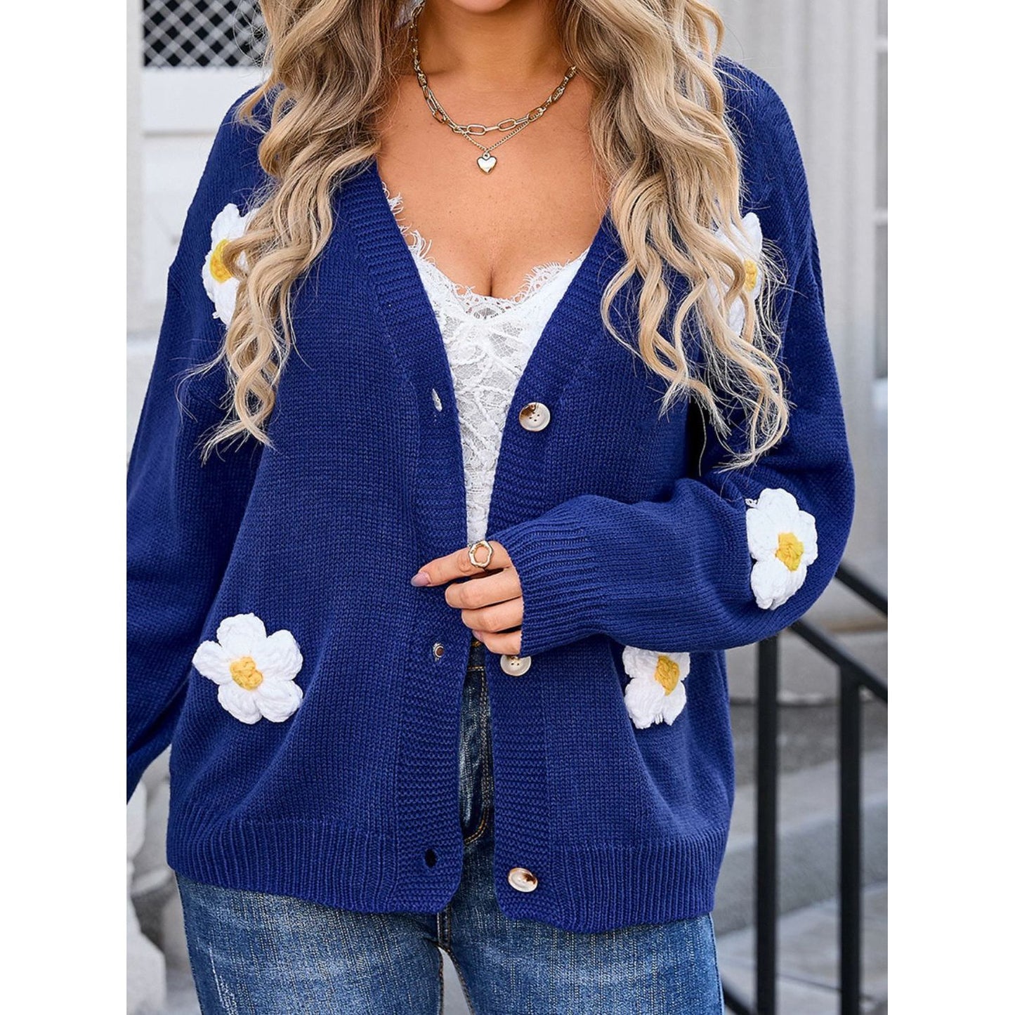 Angel Wings Crochet Flower Button Up Cardigan