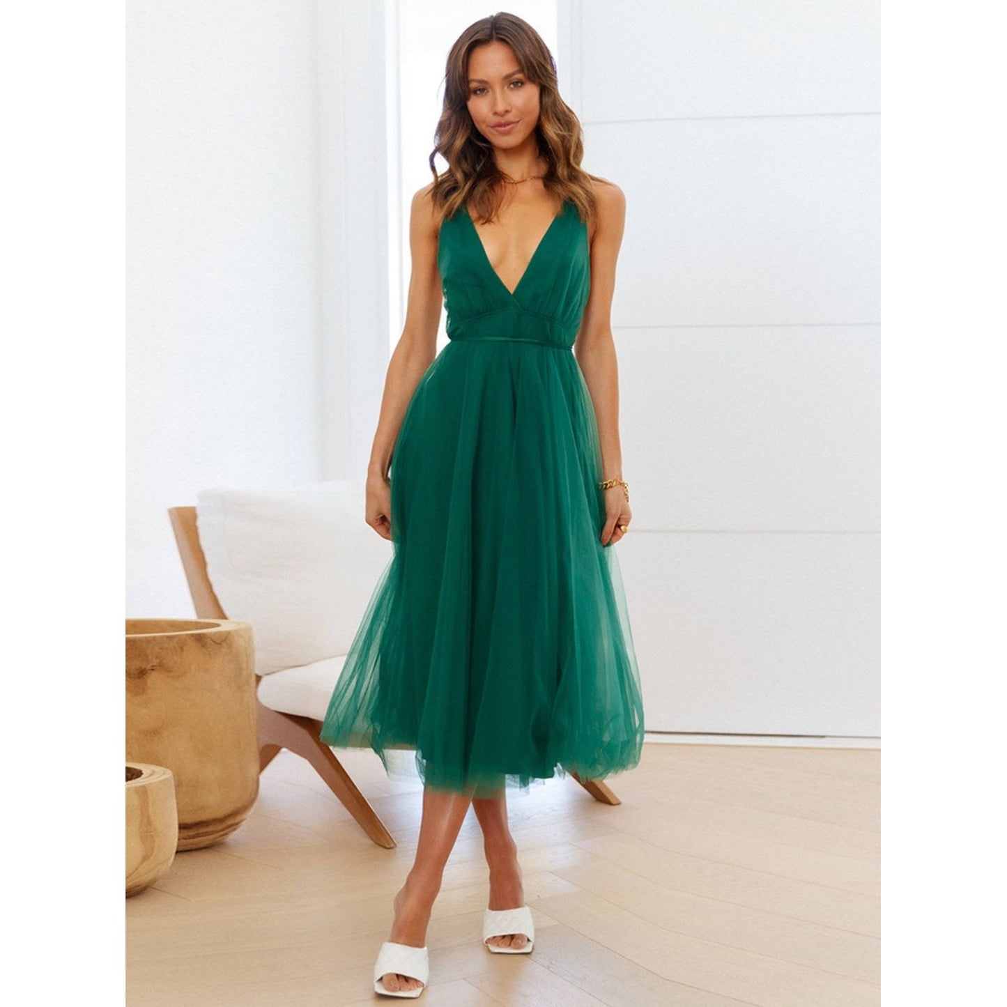 Backless Crisscross Sleeveless Midi Dress