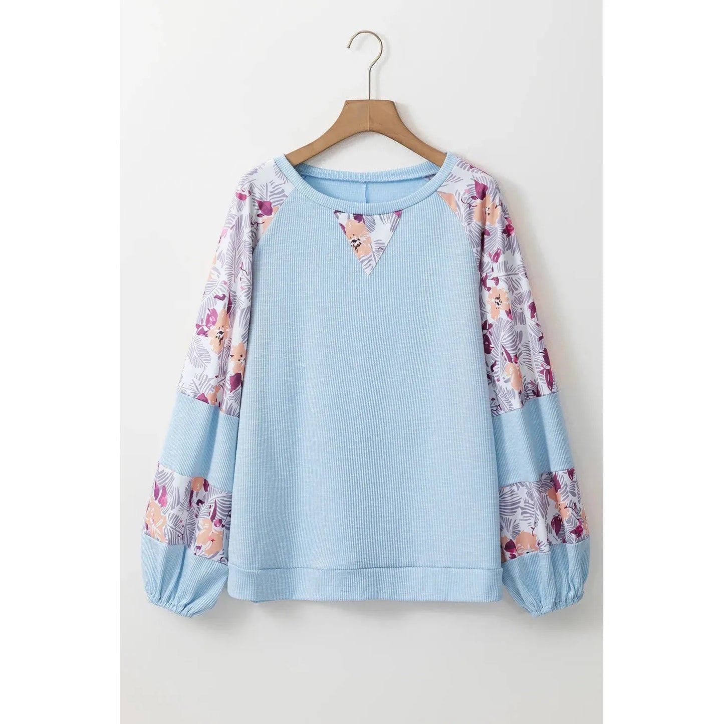 Printed Round Neck Balloon Sleeve Blouse