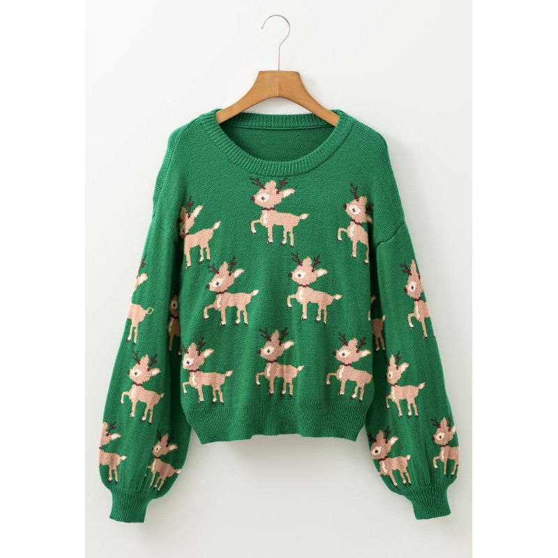 Reindeer Round Neck Drop Shoulder Sweater