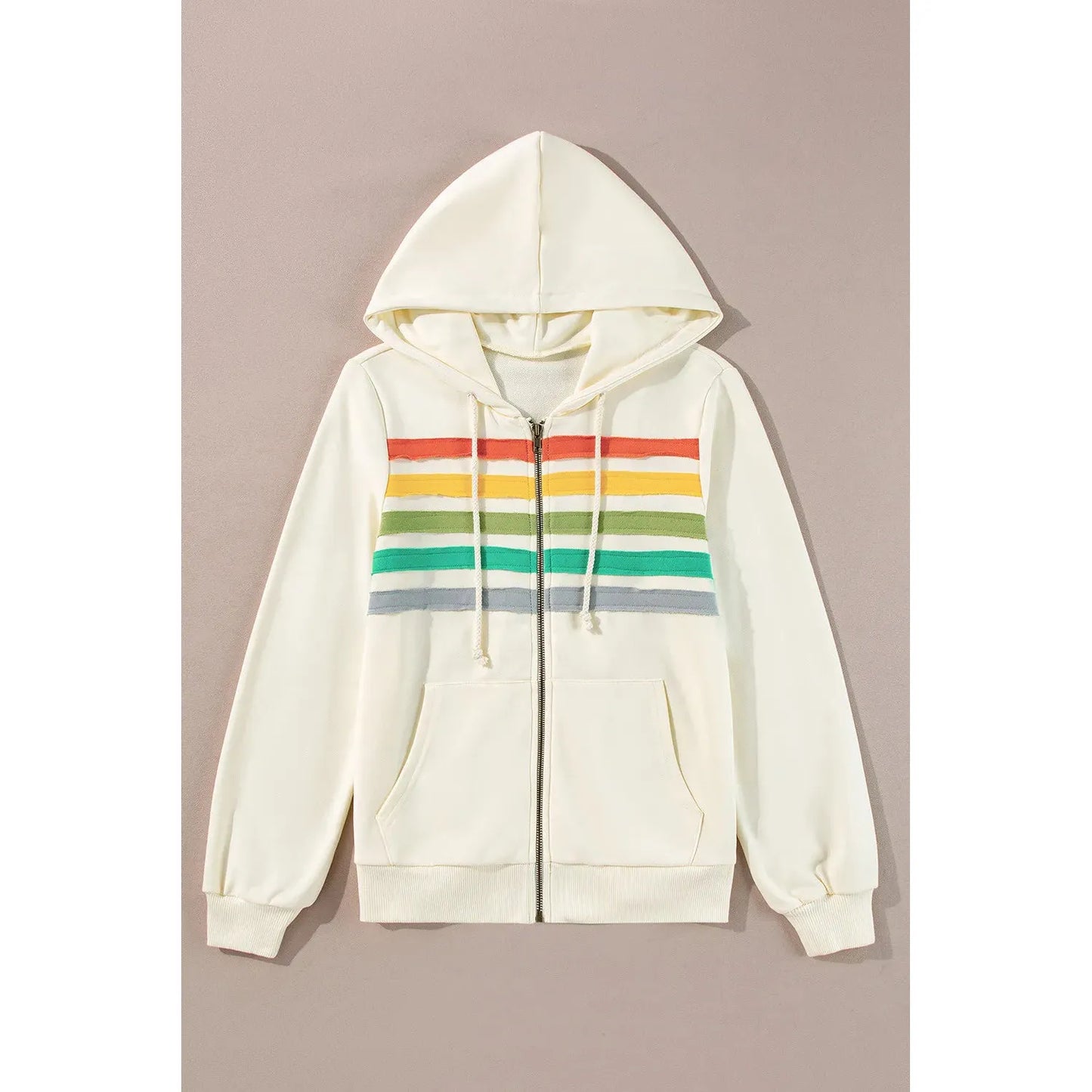 Drawstring Contrast Zip Up Long Sleeve Hoodie