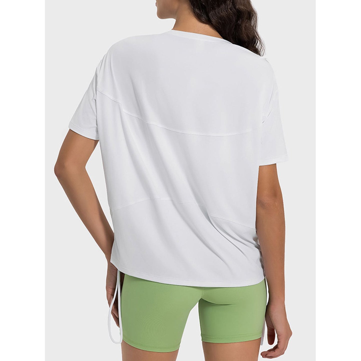 Drawstring Round Neck Short Sleeve Active T-Shirt