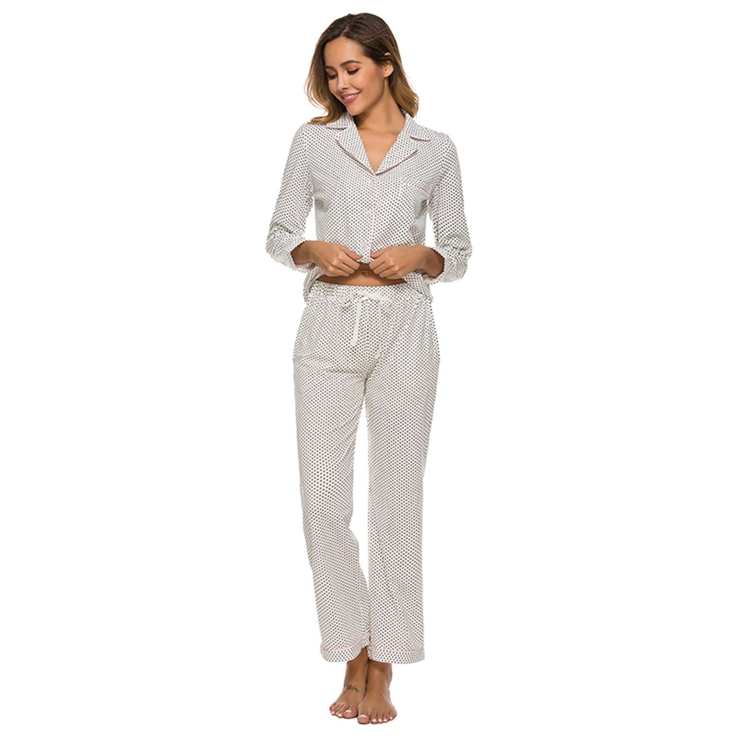 Collared Neck Loungewear Set with Pocket