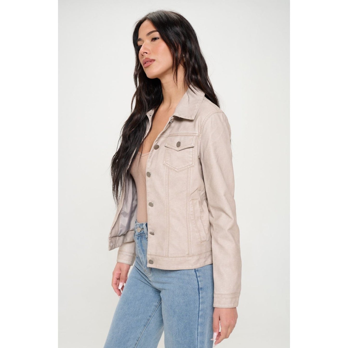 Coalition LA Button Down Cargo Vegan Leather Shacket