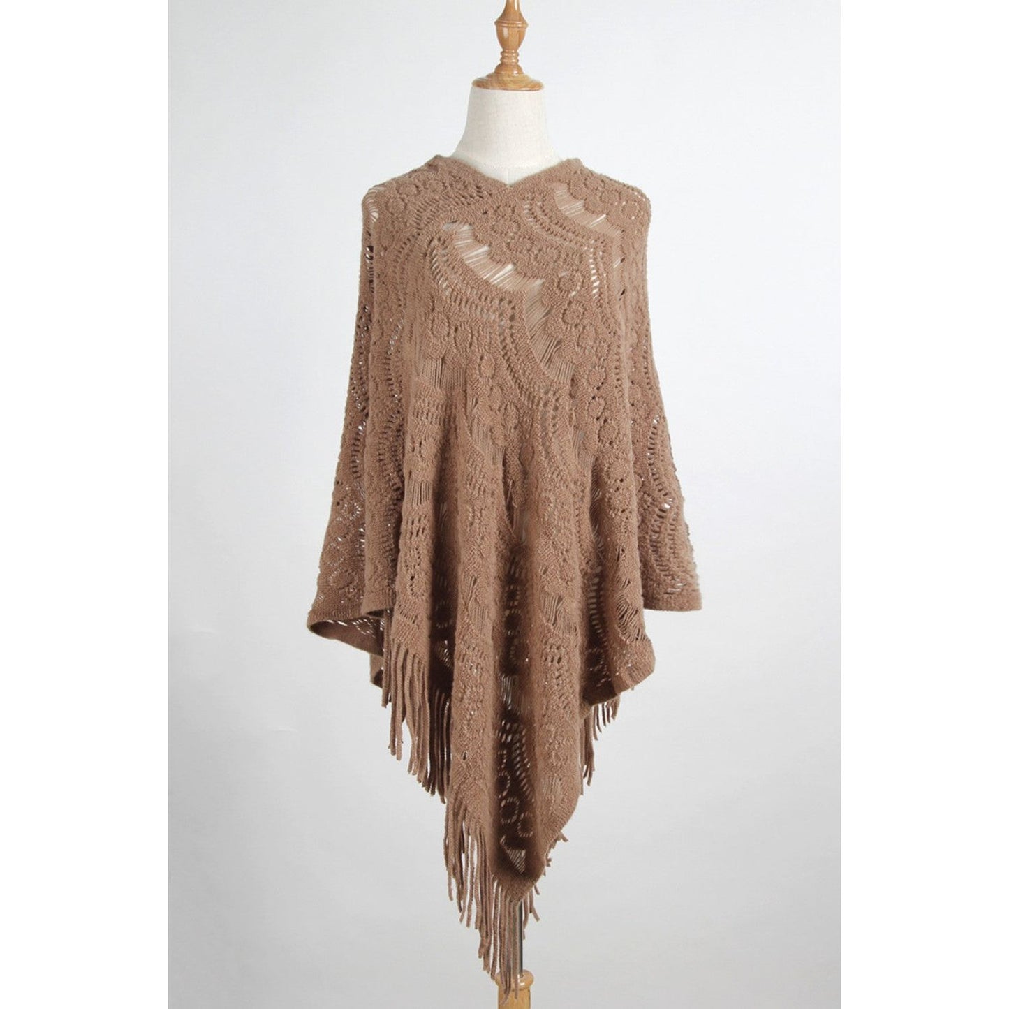 Fringe Openwork Surplice Cape Sleeve Poncho