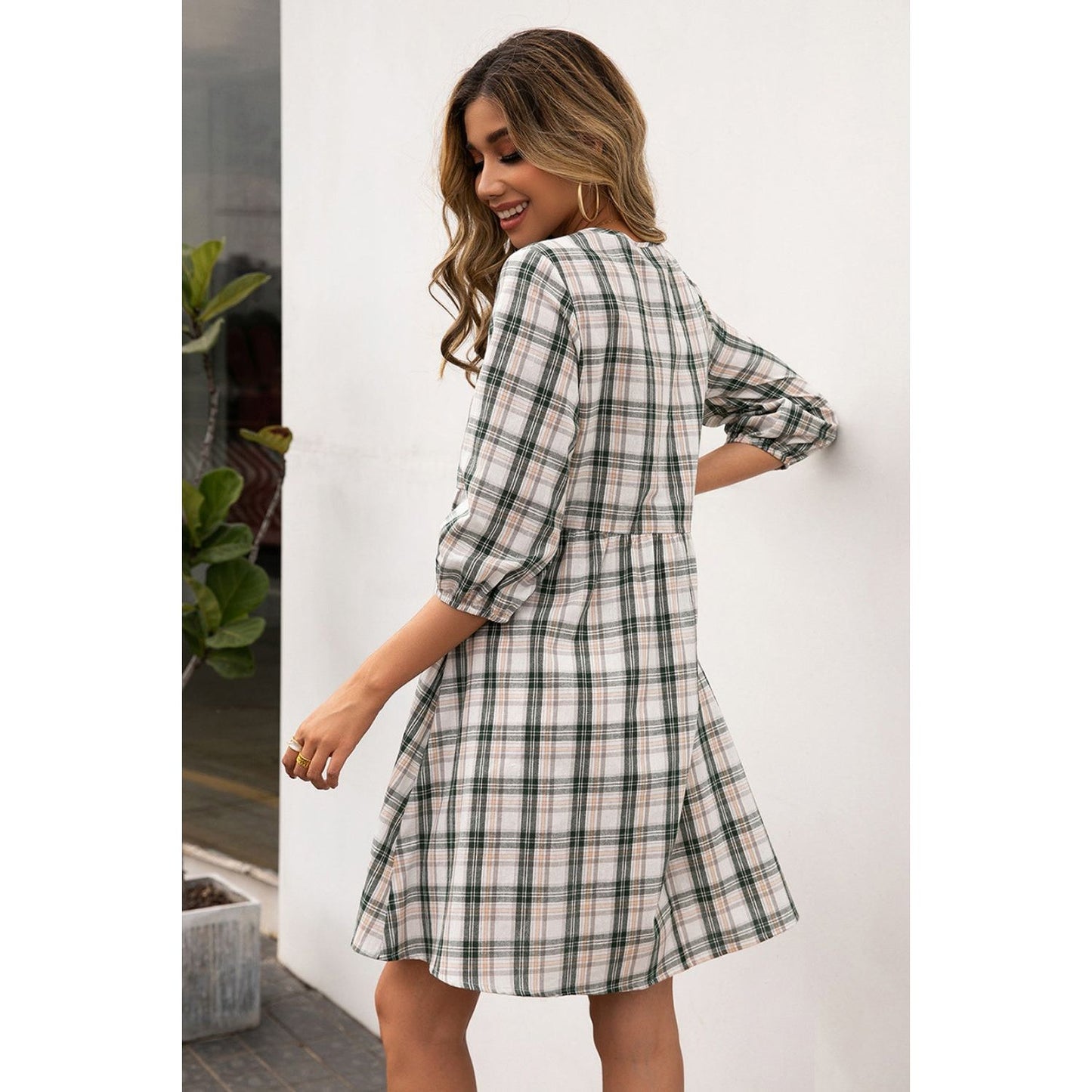 Ivy Lane Plaid Round Neck Mini Dress