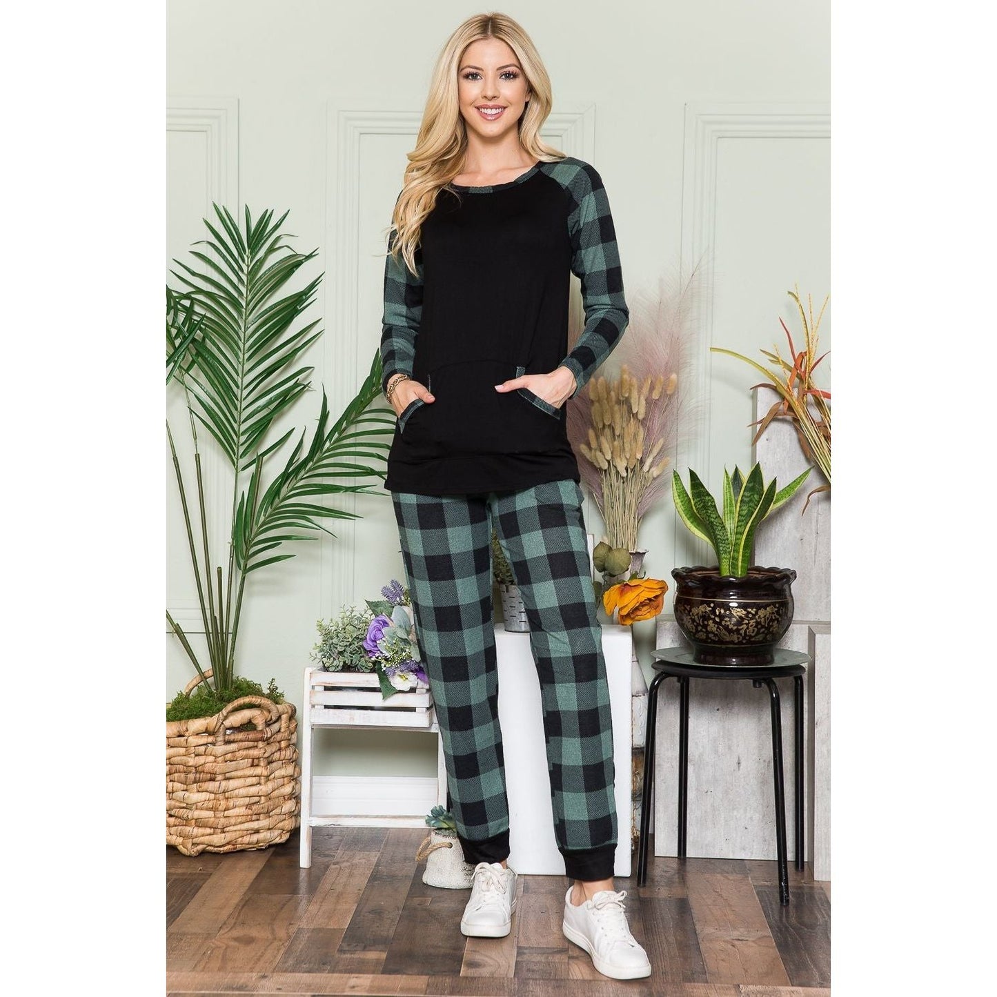 Celeste Plaid Long Sleeve T-Shirt with Pockets