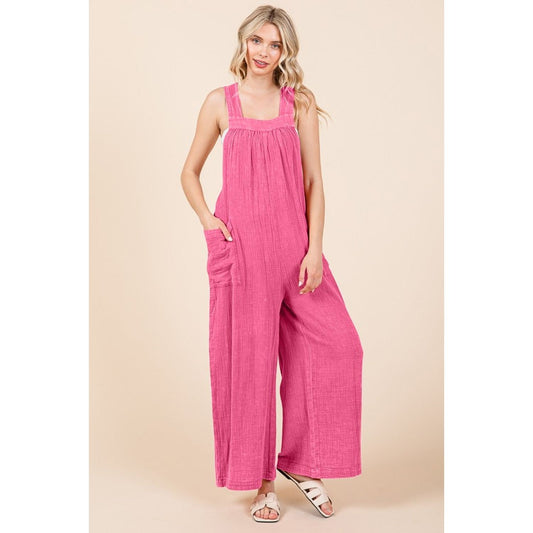 Culture Code Full Size Pocketed Sleeveless Wide Leg Overalls