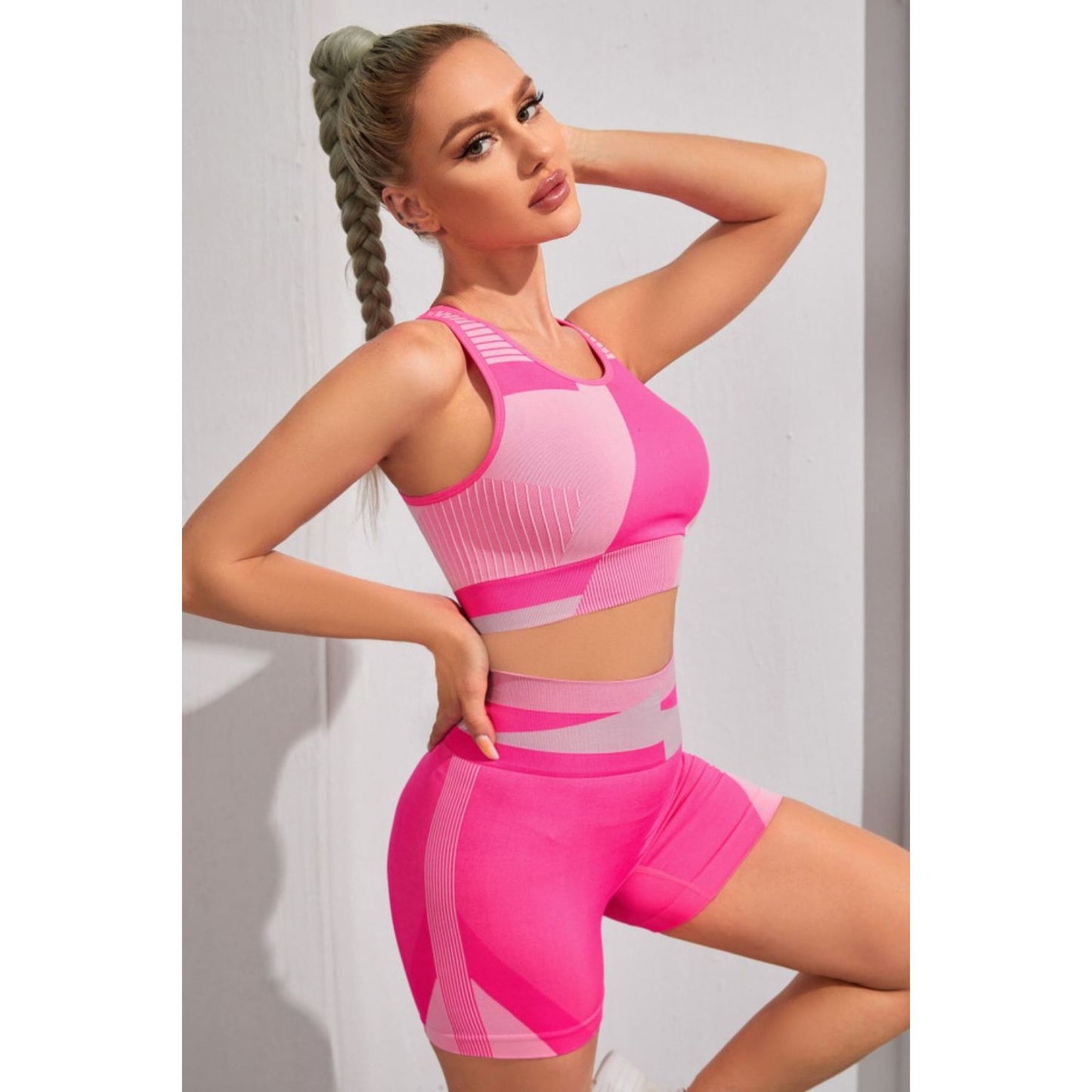 Color Block Sports Bra and Shorts Set