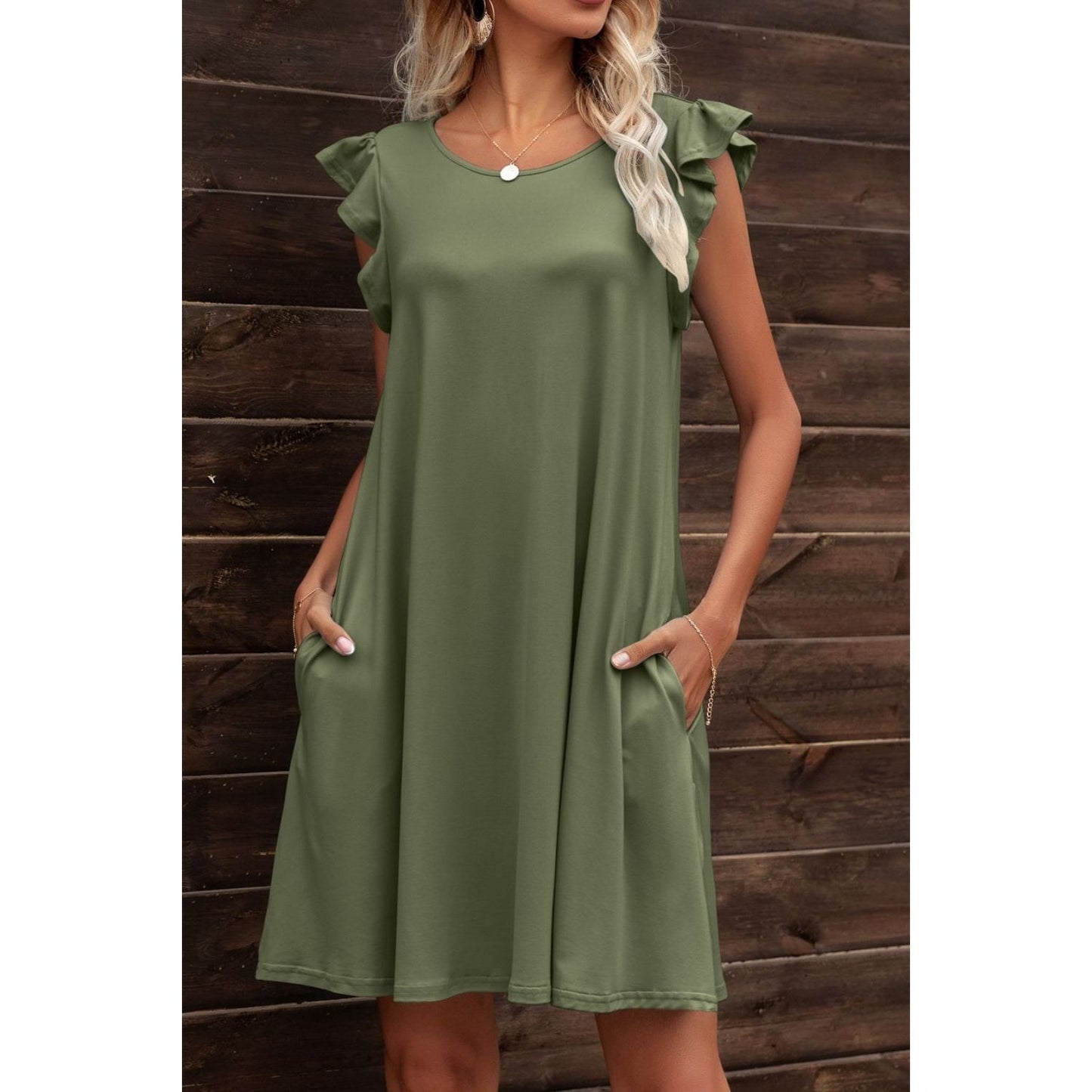 Butterfly Sleeve Round Neck Dress