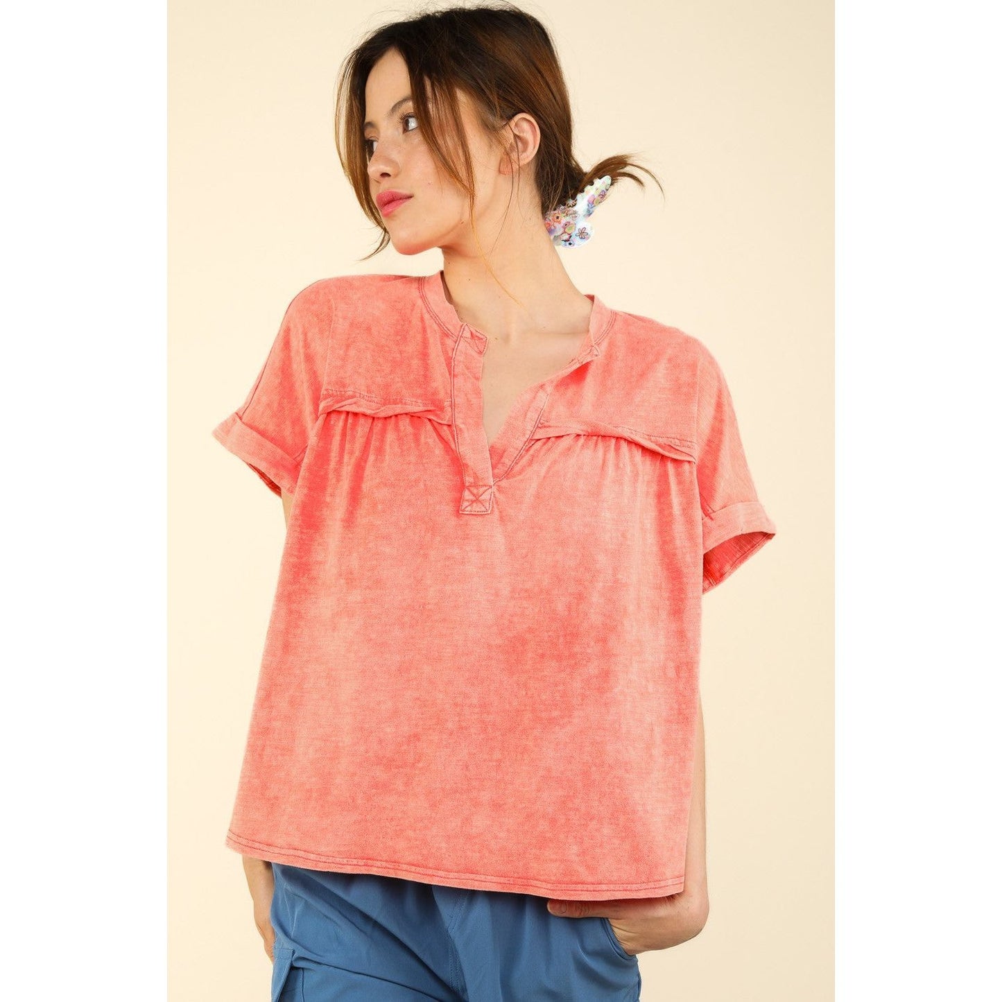 VERY J Nochted Short Sleeve Washed T-Shirt