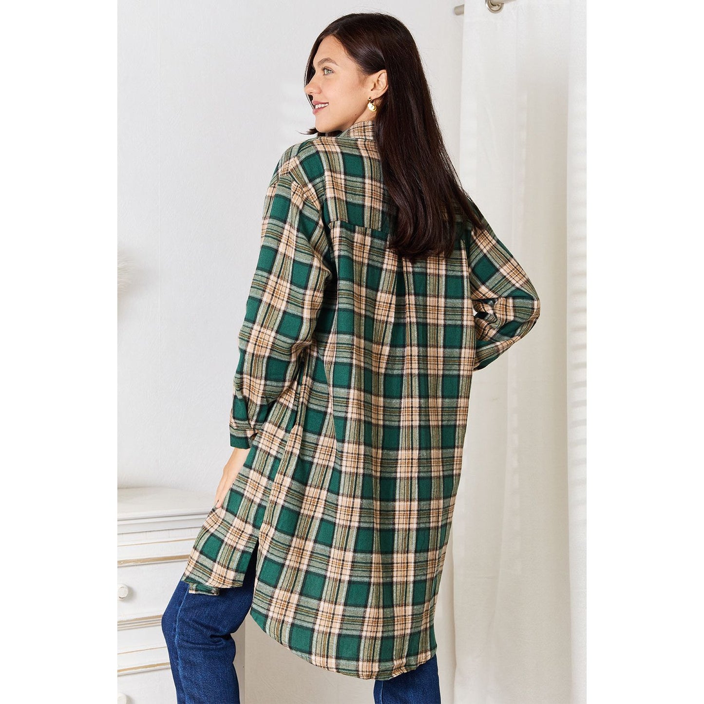 Plaid Collared Neck Long Sleeve Shirt