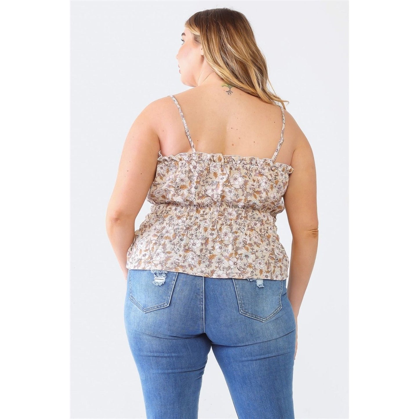 Zenobia Plus Size Frill Floral Square Neck Cami