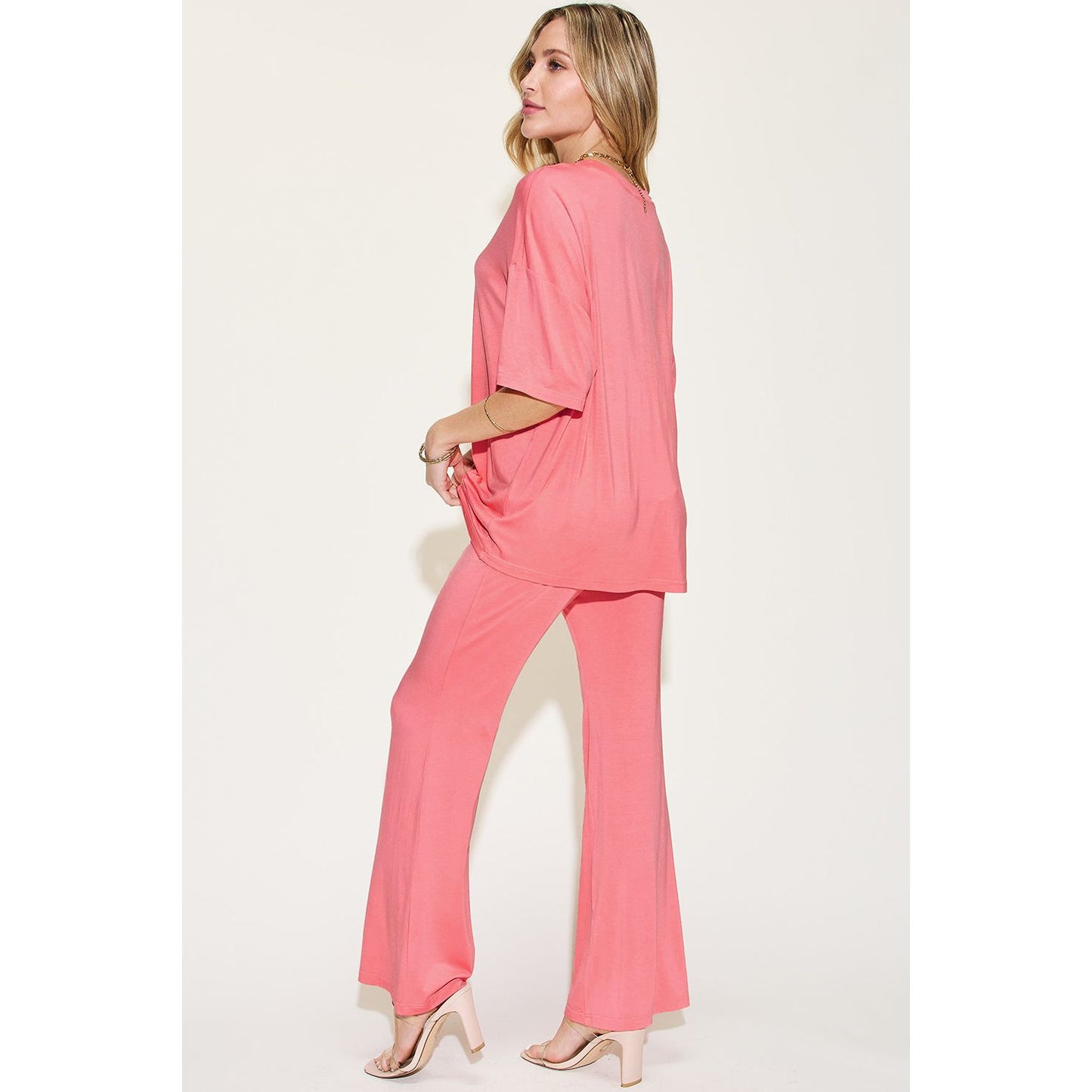 Basic Bae Full Size Bamboo Drop Shoulder T-Shirt and Flare Pants Set