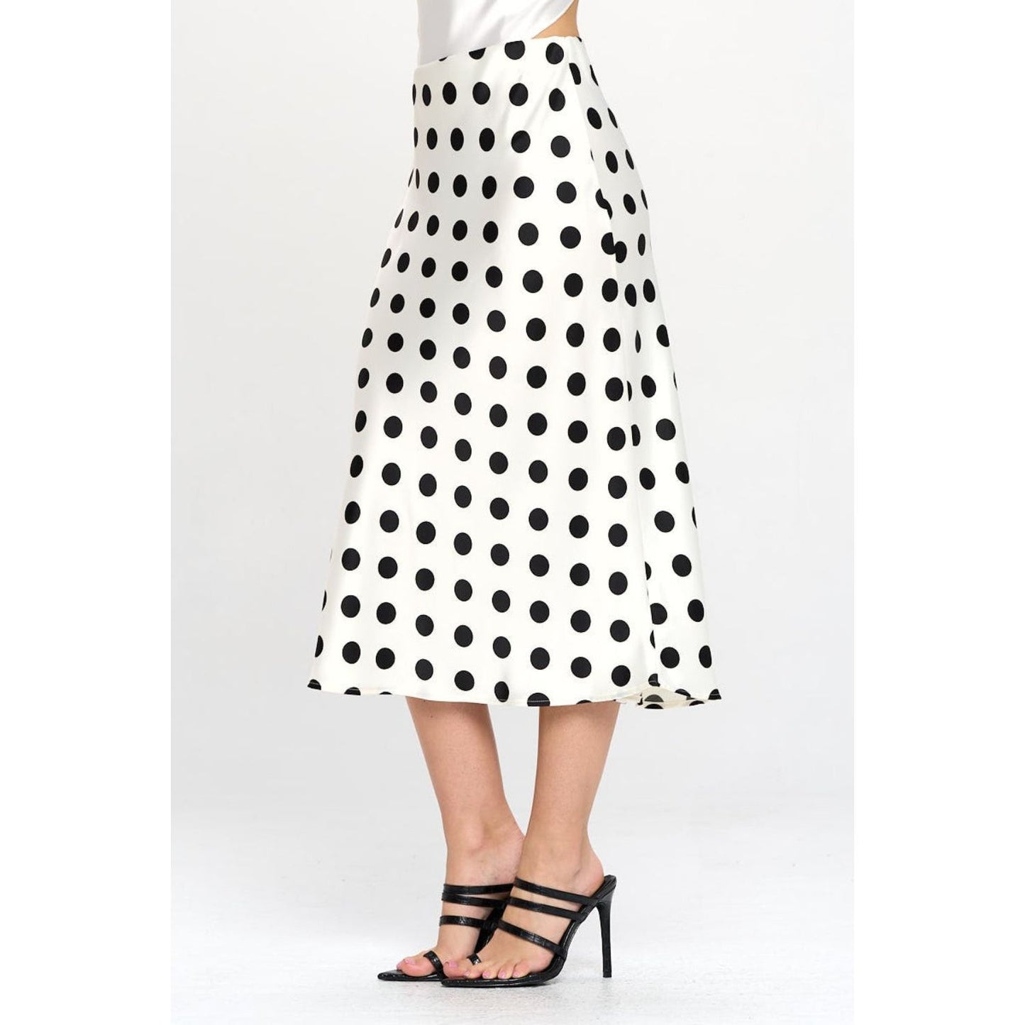 RENEE C Polka Dot Satin Midi Skirt